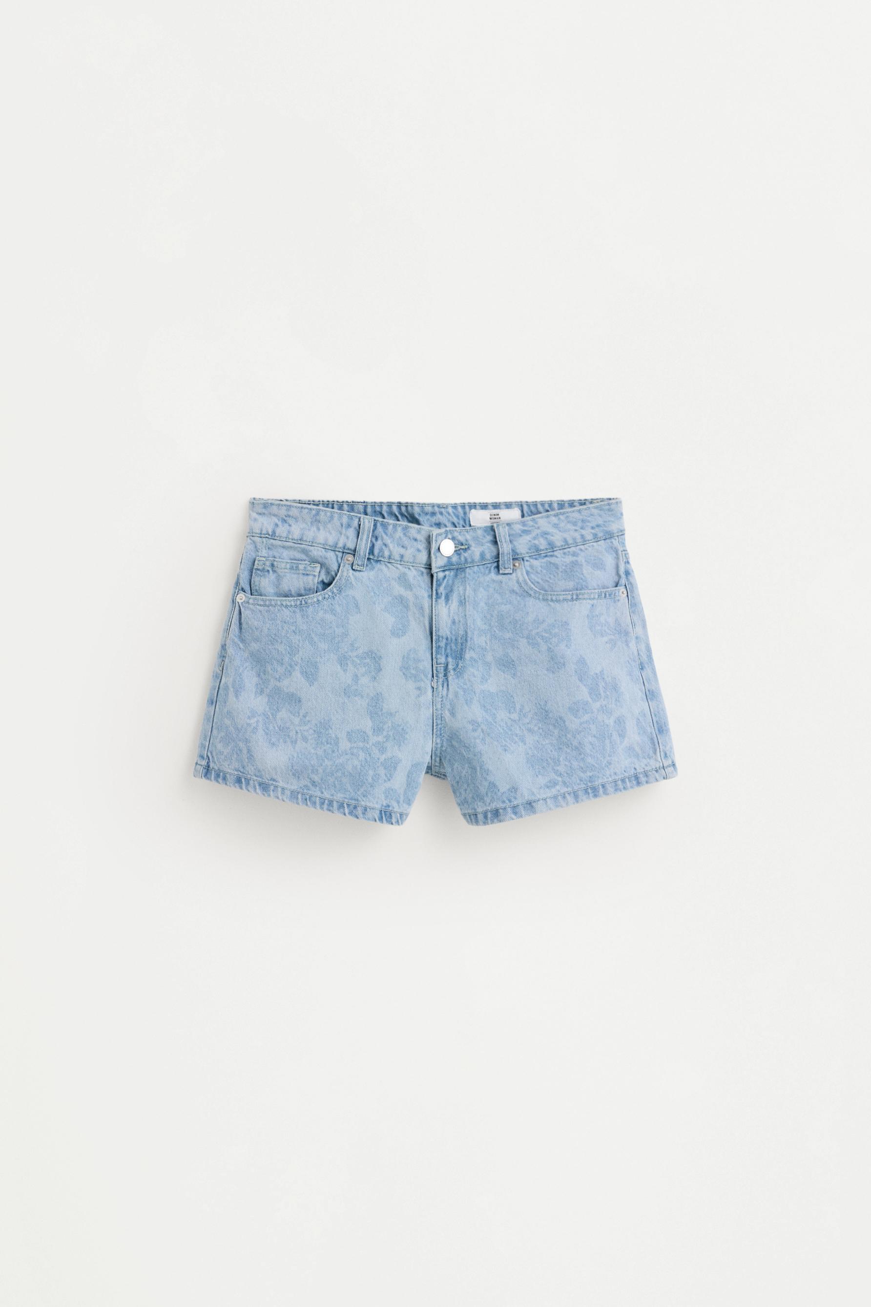 Denim floral shorts — PALE BLUE