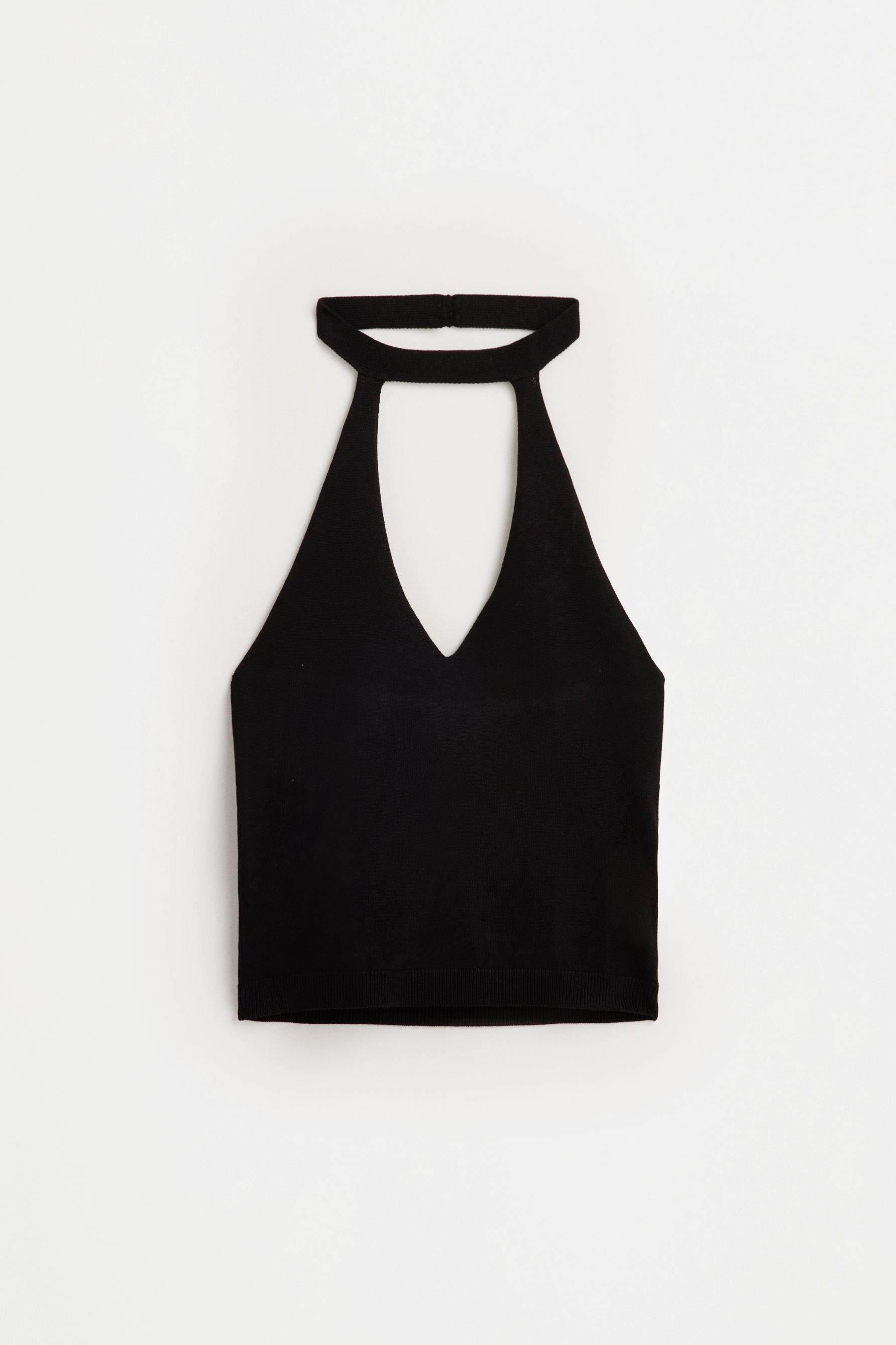 Collared knit top — BLACK