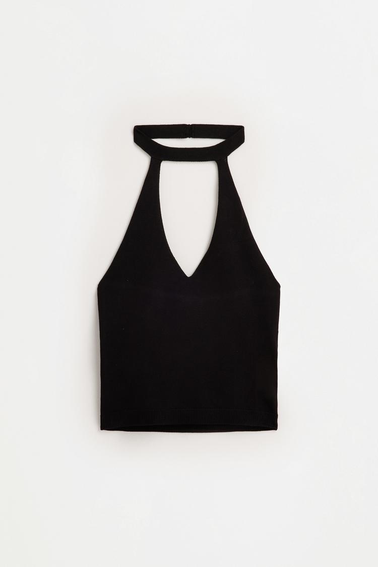 Collared knit top — BLACK
