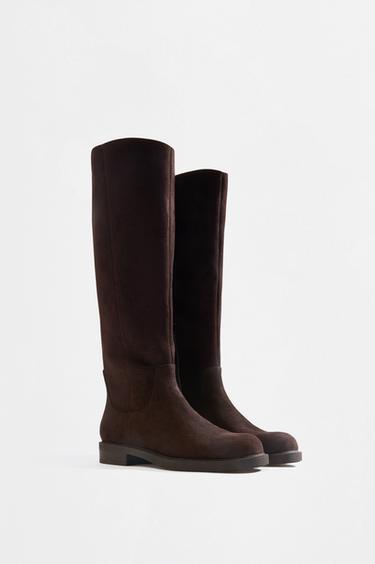 Faux suede riding boots — BROWN 2