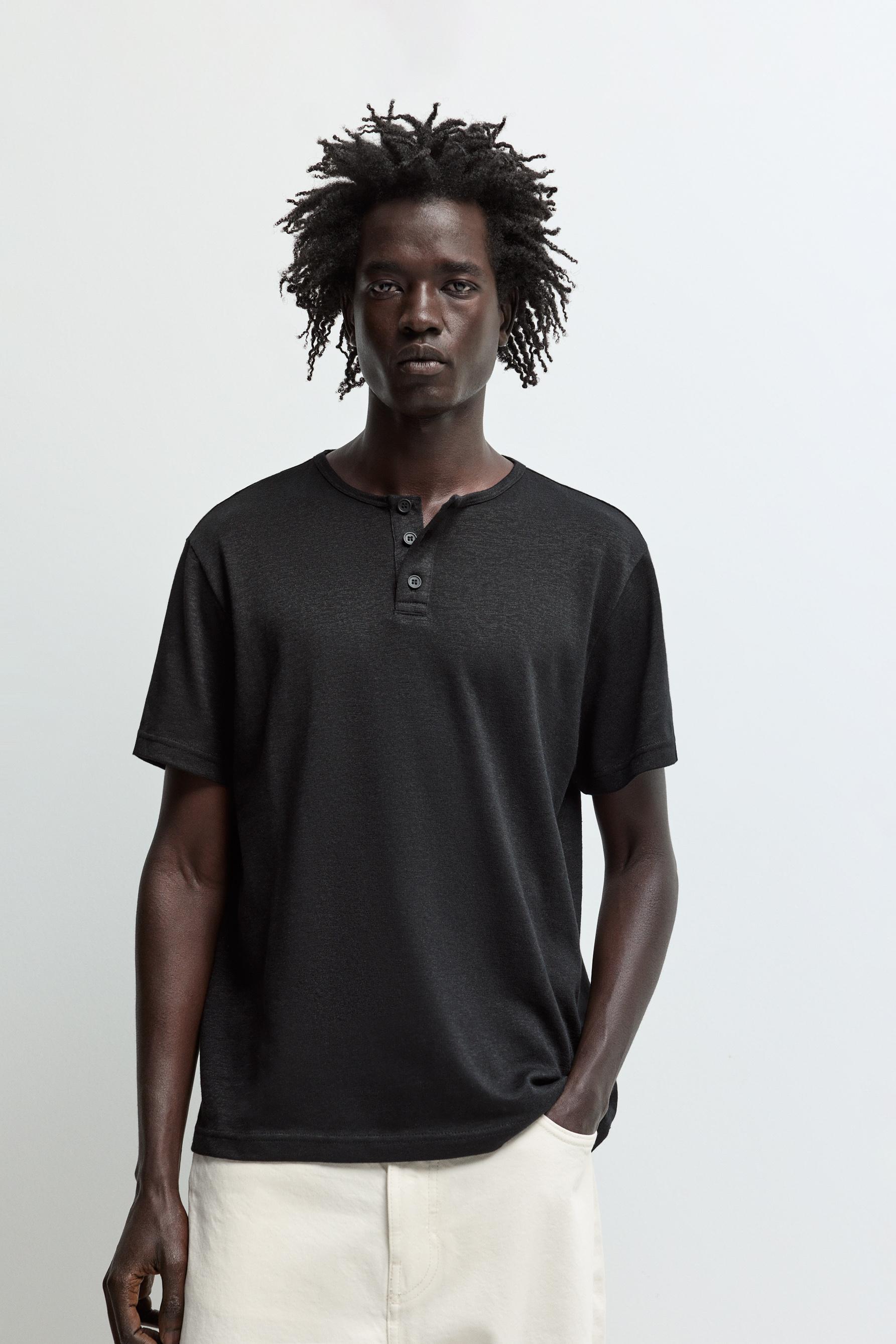 Basic henley T-shirt — BLACK