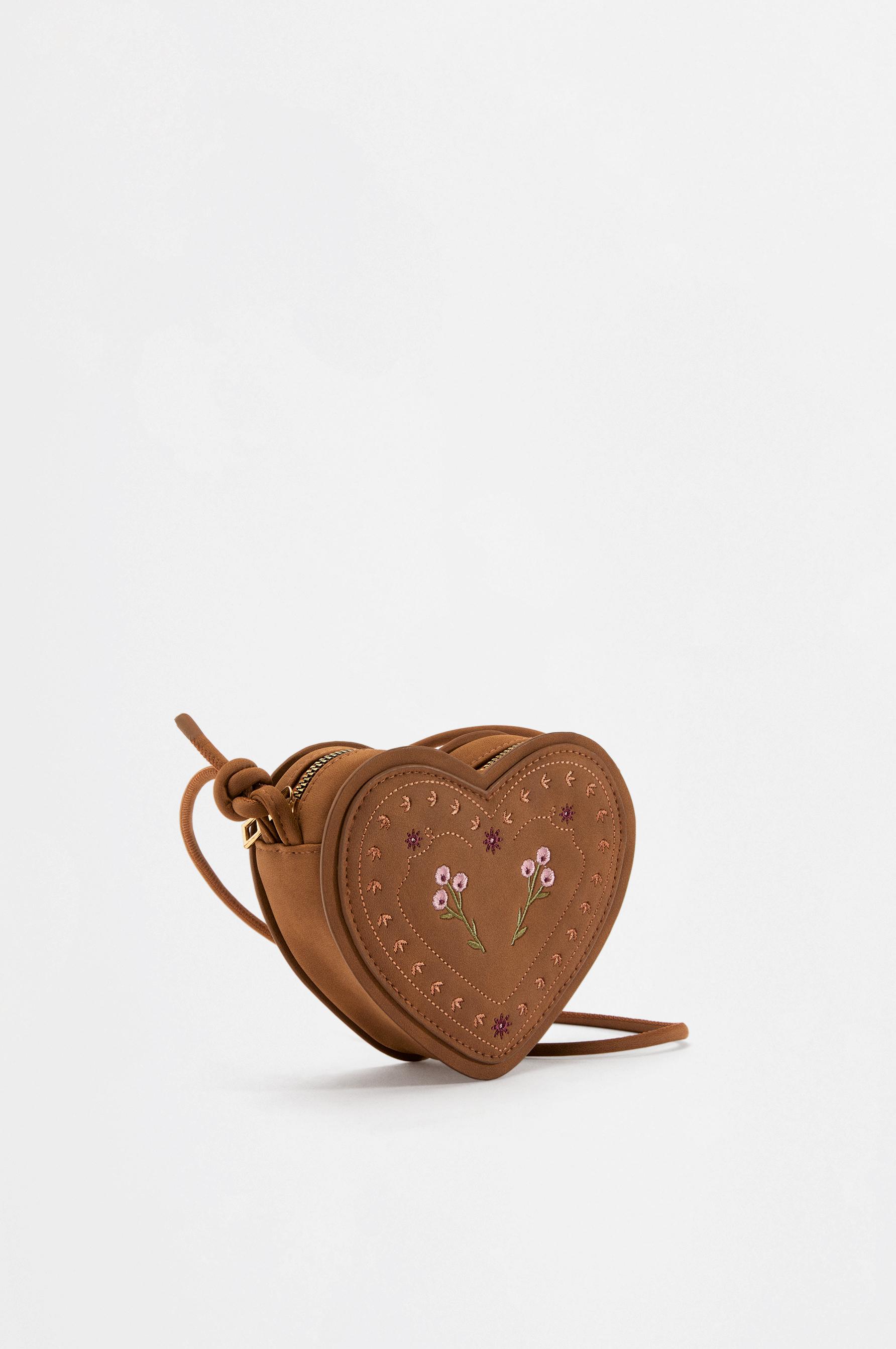 Embroidered floral heart crossbody bag — LEATHER