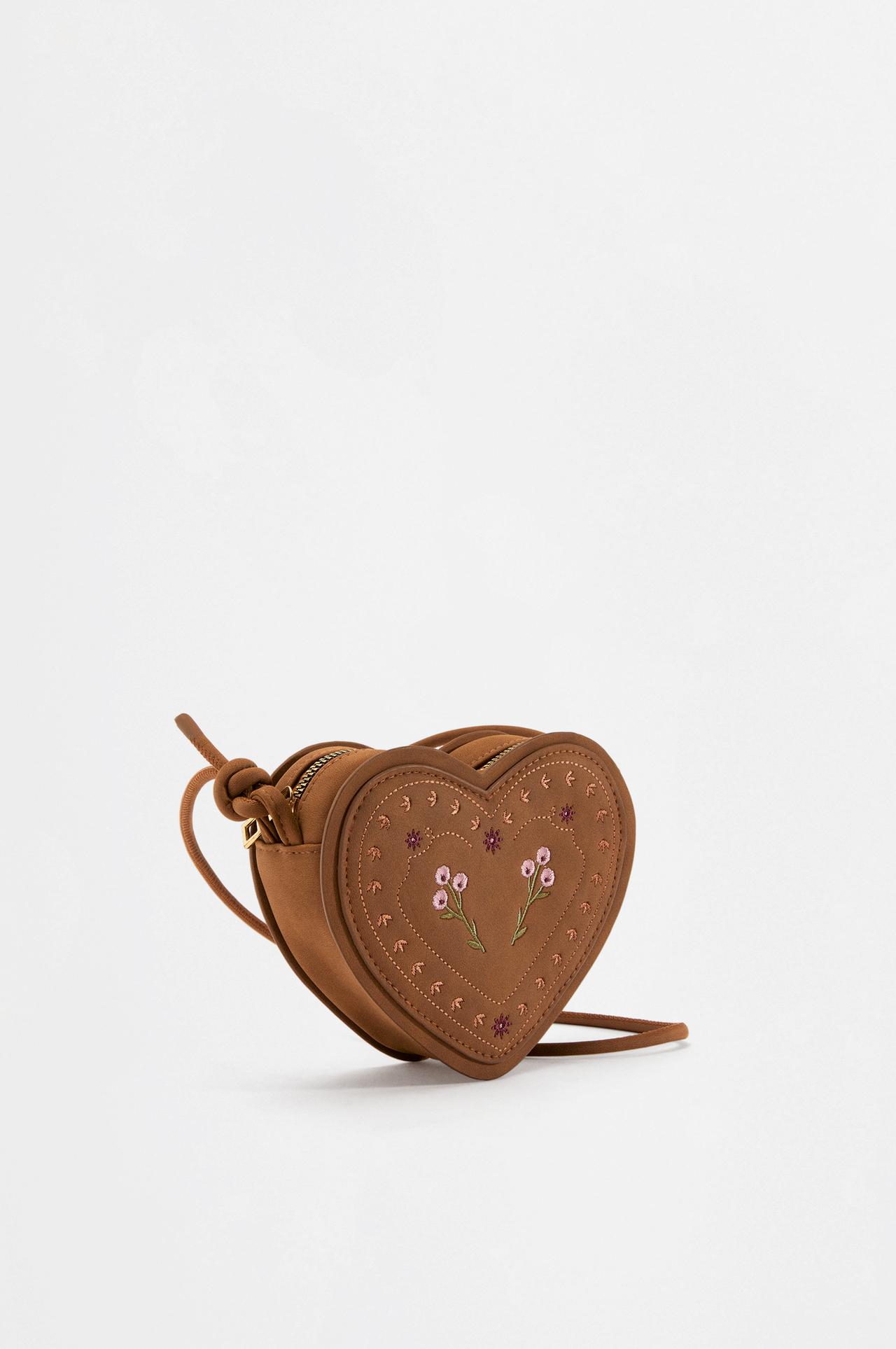 Embroidered floral heart crossbody bag — LEATHER