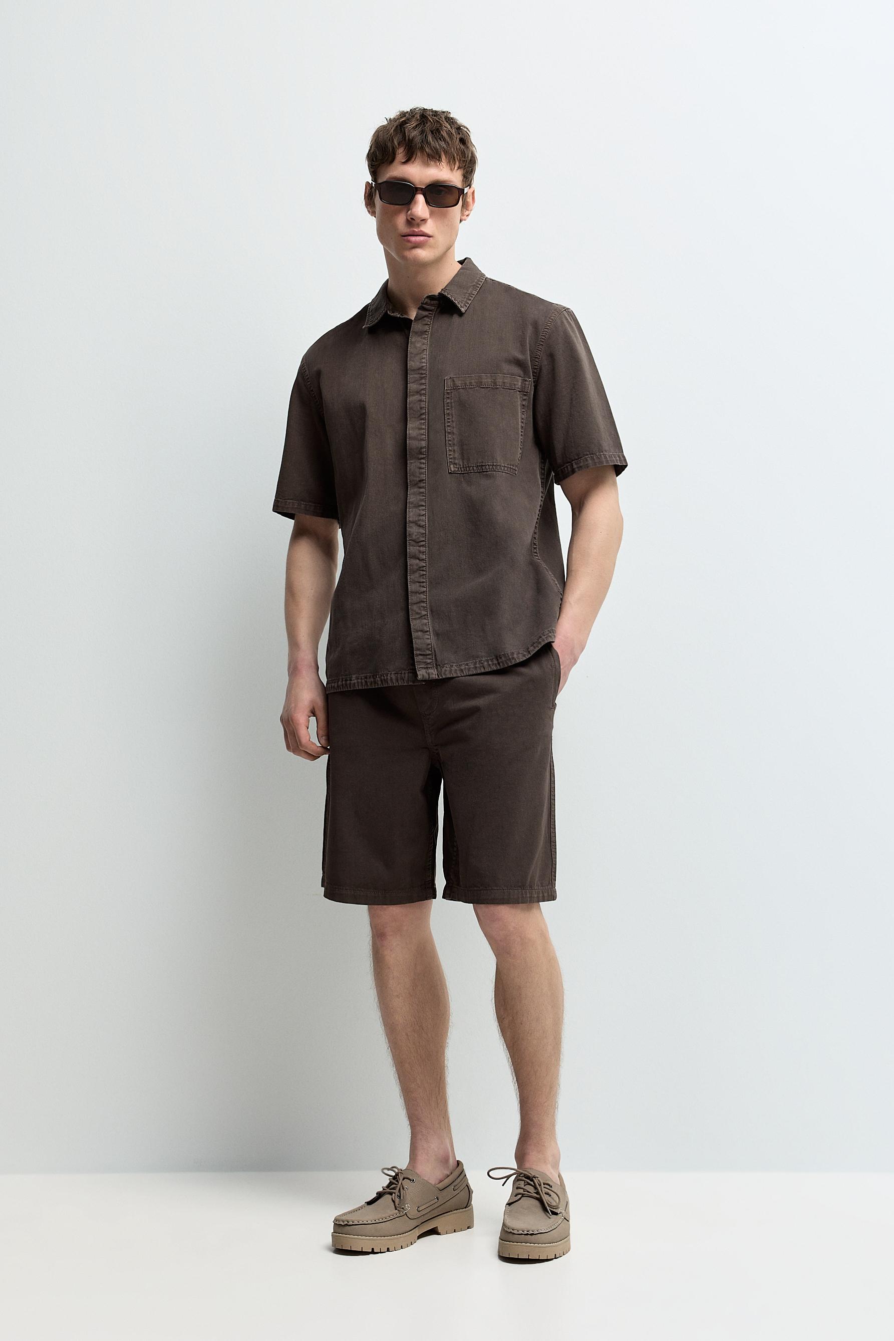 Denim jogger Bermuda shorts — CHOCOLATE