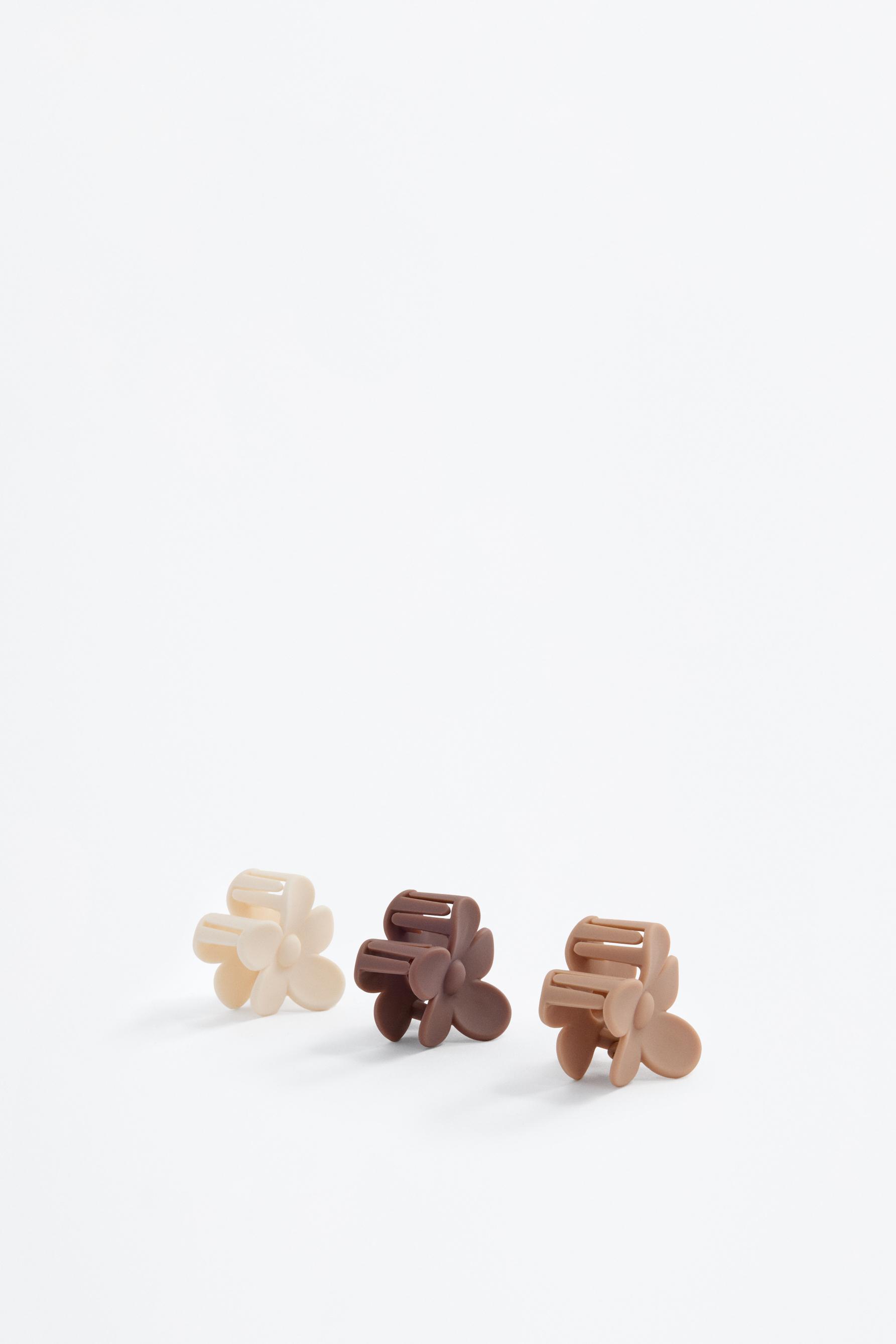Pack of 3 flower hair clips — BROWN MARL