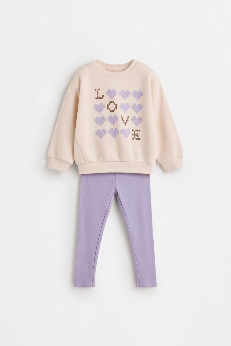 Sweatshirt and ribbed leggings set — ECRU