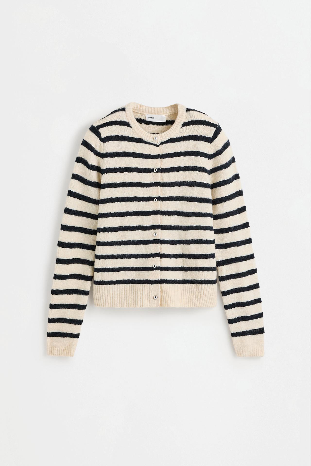 Round neck knit jacket — ECRU/NAVY