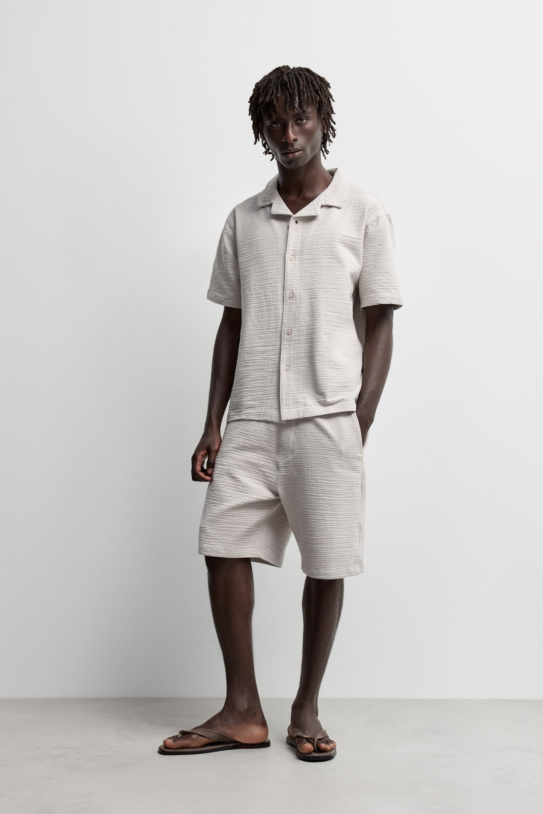 Seersucker Bermuda shorts — IVORY