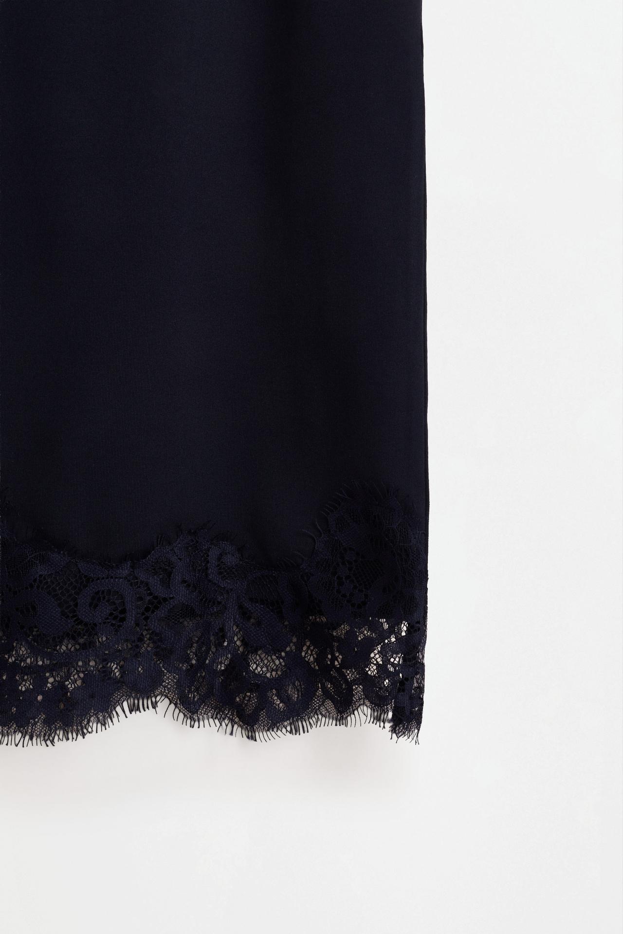 Lace-trimmed polyamide midi skirt — DARK NAVY