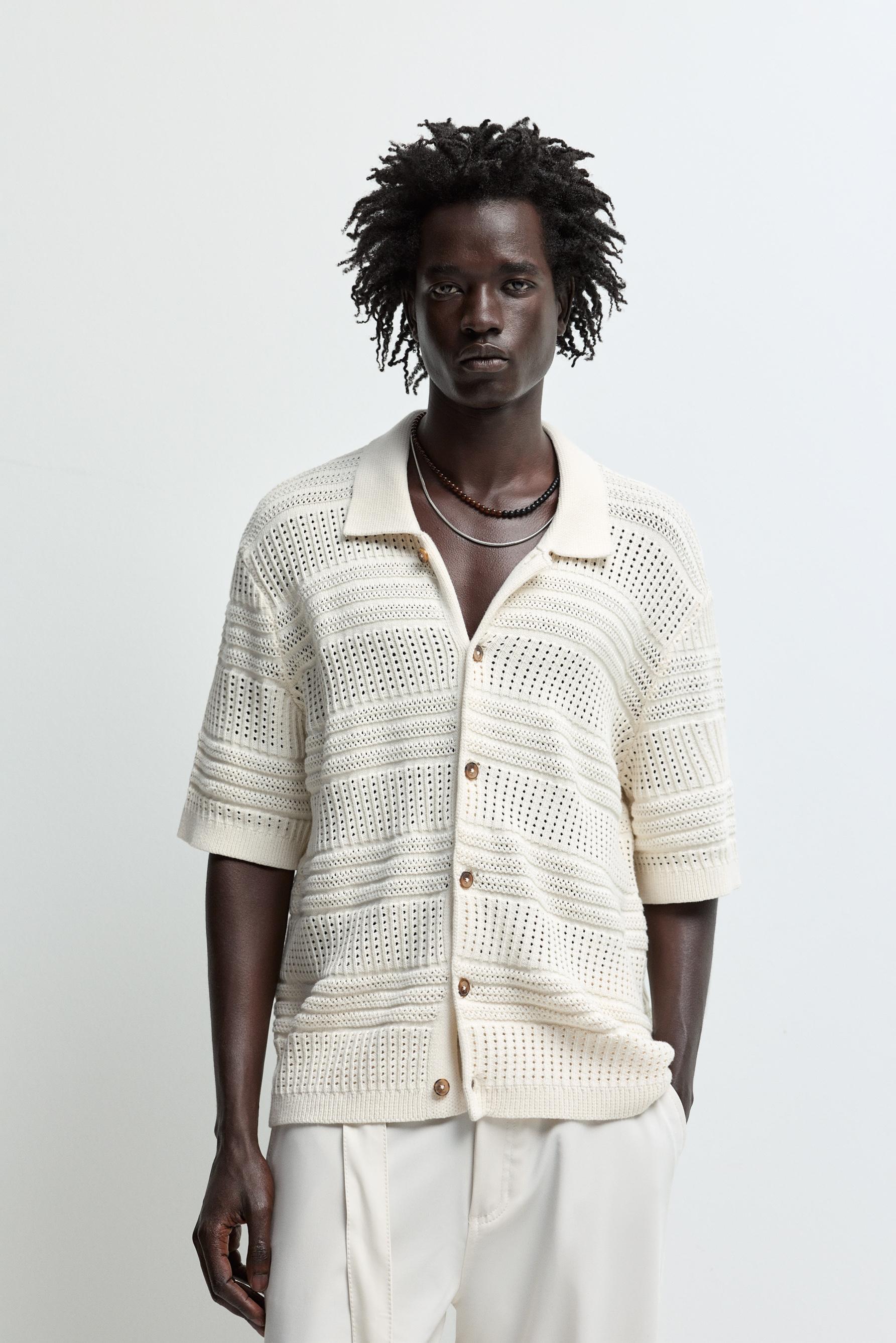 Cutwork knit shirt — OFF WHITE