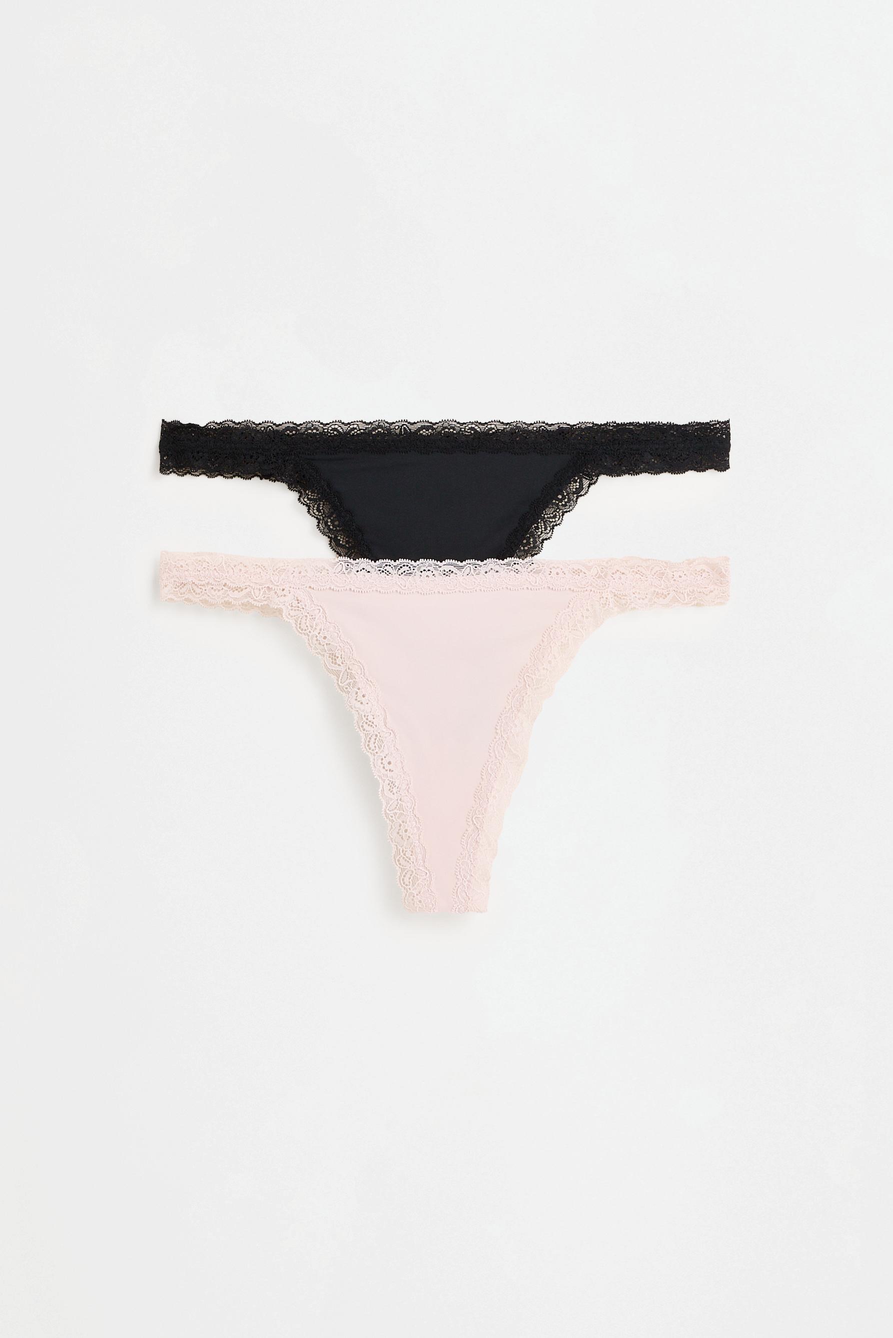 Lace Detail Thong (2-Pack) — BLACK