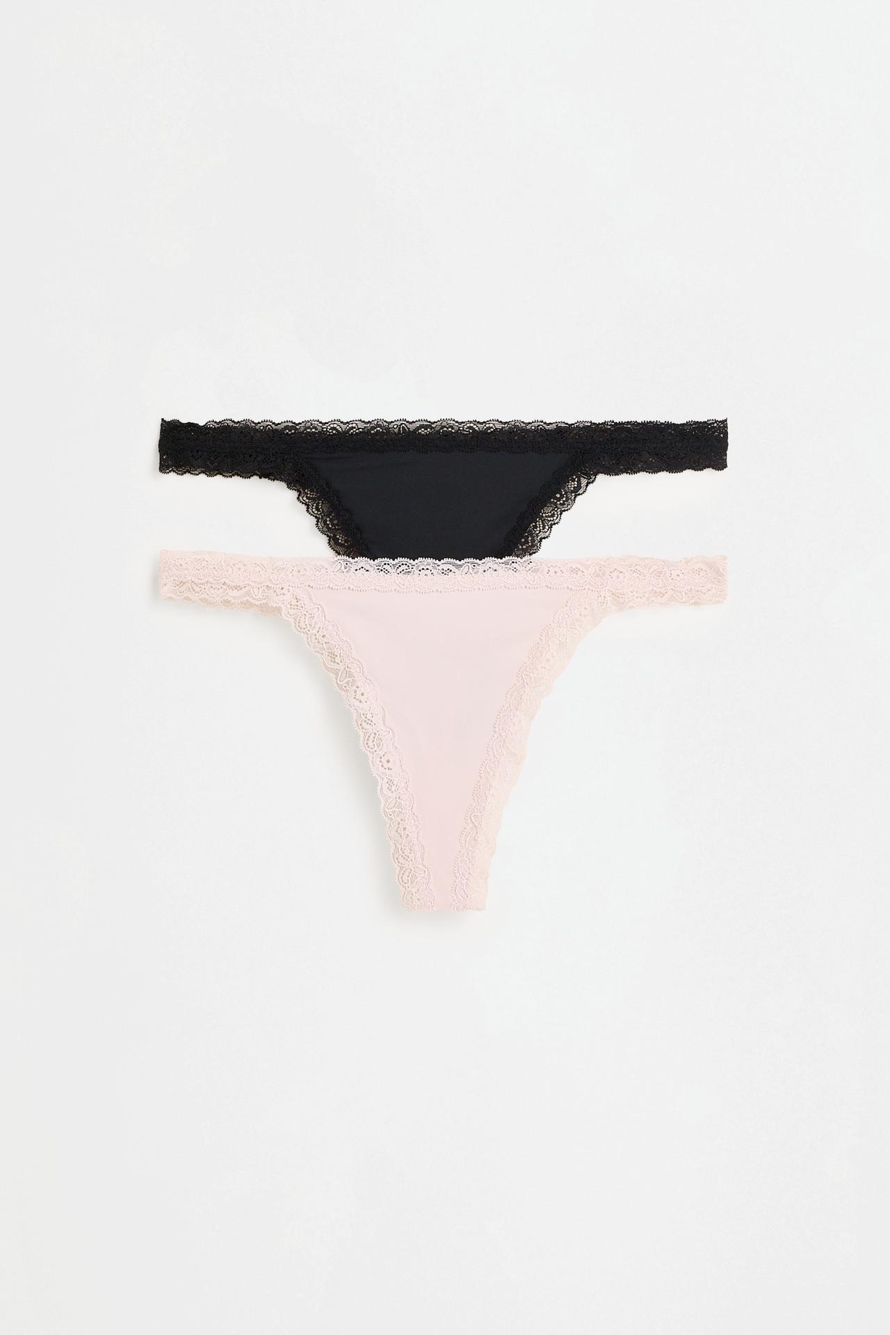 Lace Detail Thong (2-Pack) — BLACK