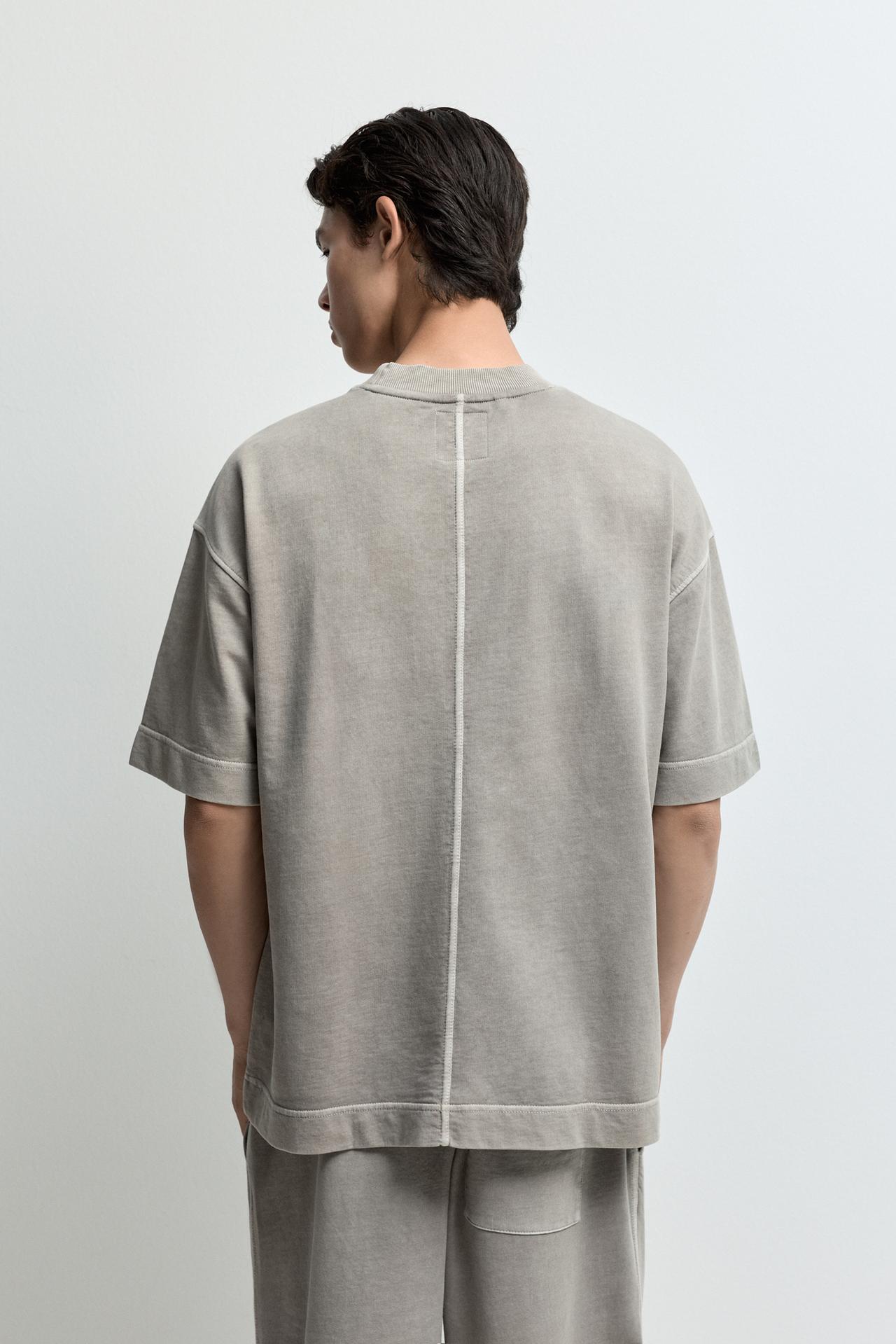Faded-effect short sleeve sweatshirt — MEDIUM GREY