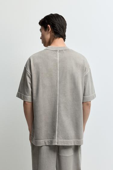 Faded-effect short sleeve sweatshirt — MEDIUM GREY 4