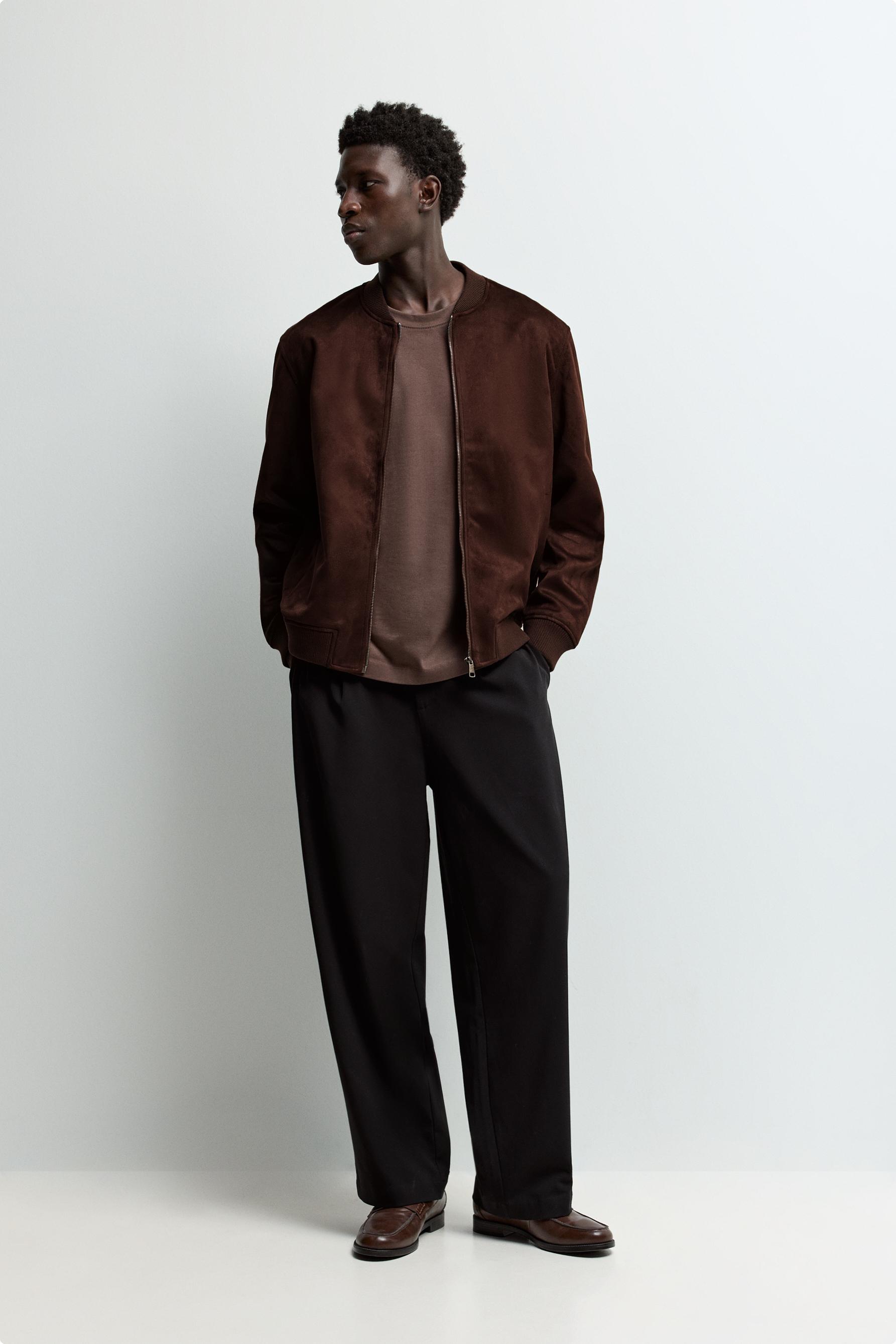 Faux suede bomber jacket — CHOCOLATE