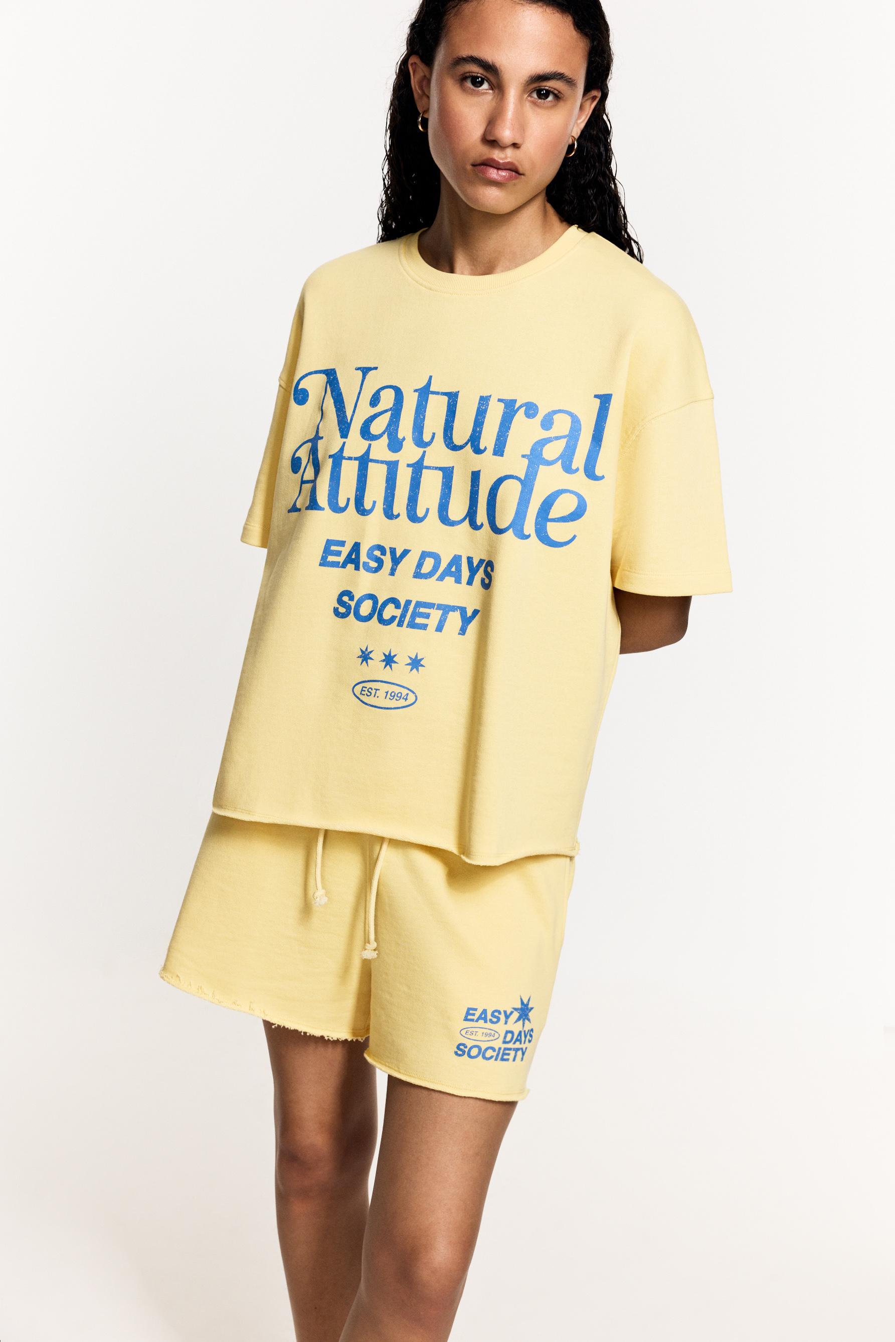 Printed short sleeve sweatshirt — PALE YELLOW