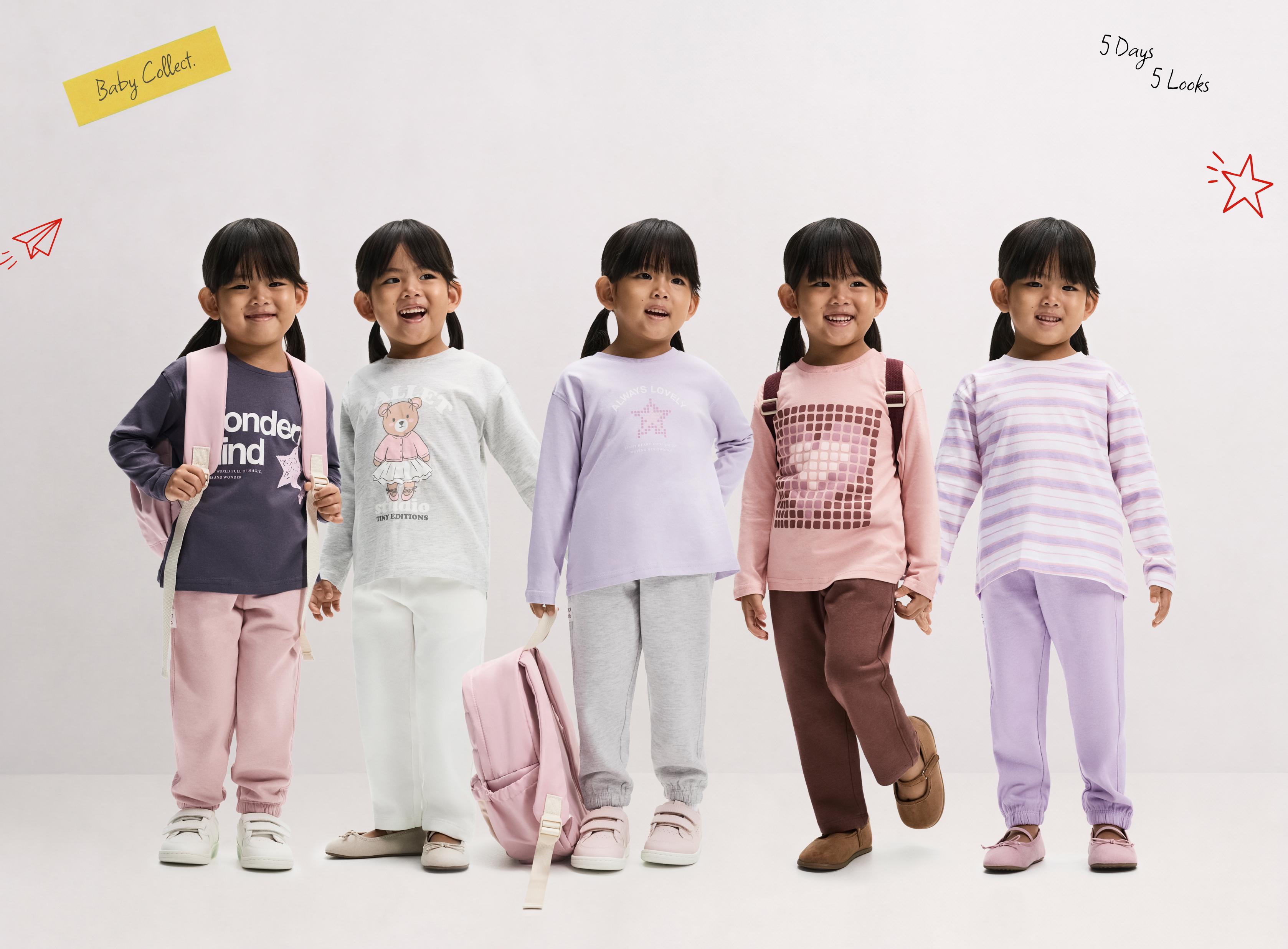 5-pack of mixed T-shirt and fleece jogger sets — PALE PINK