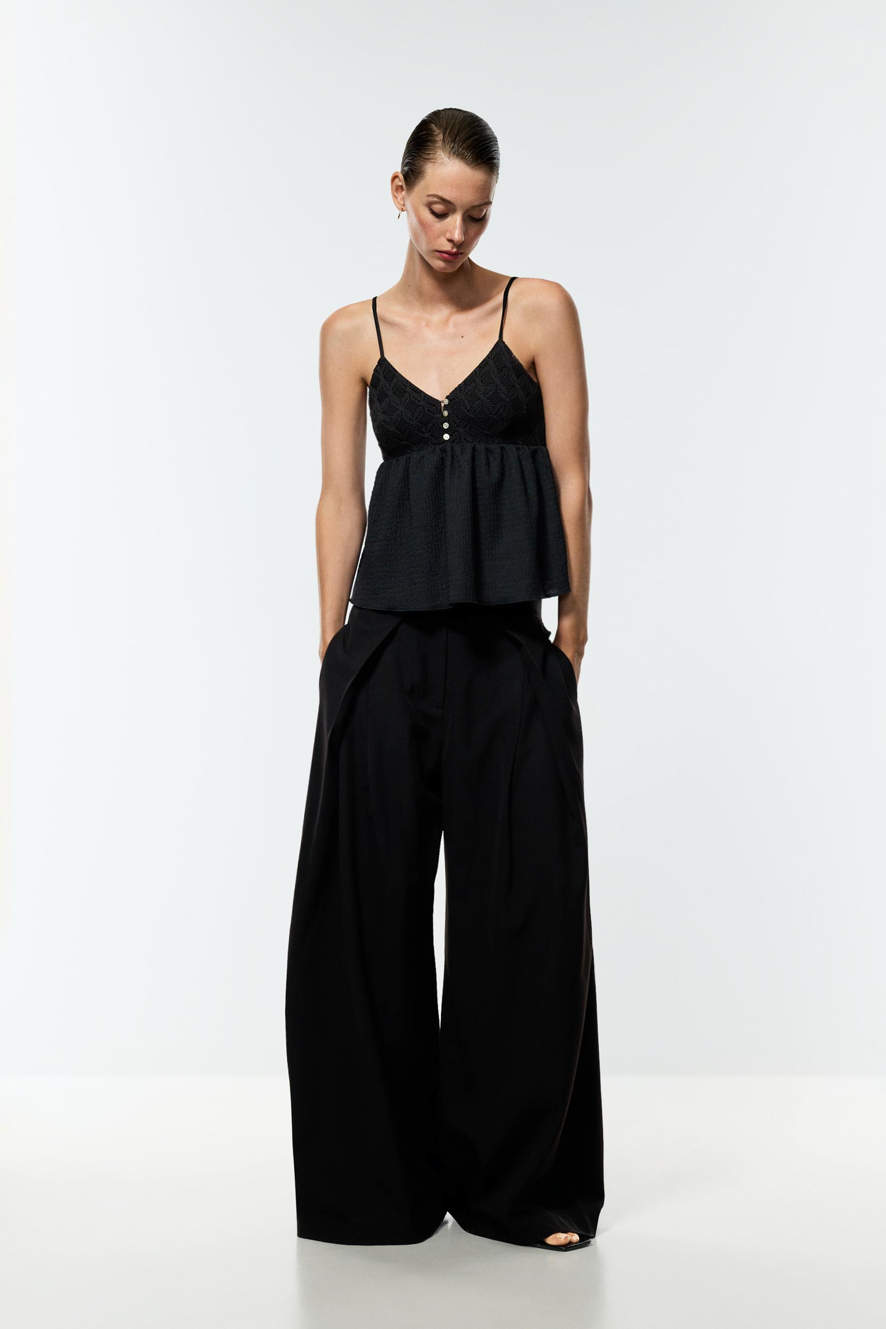 Crochet-effect top — BLACK