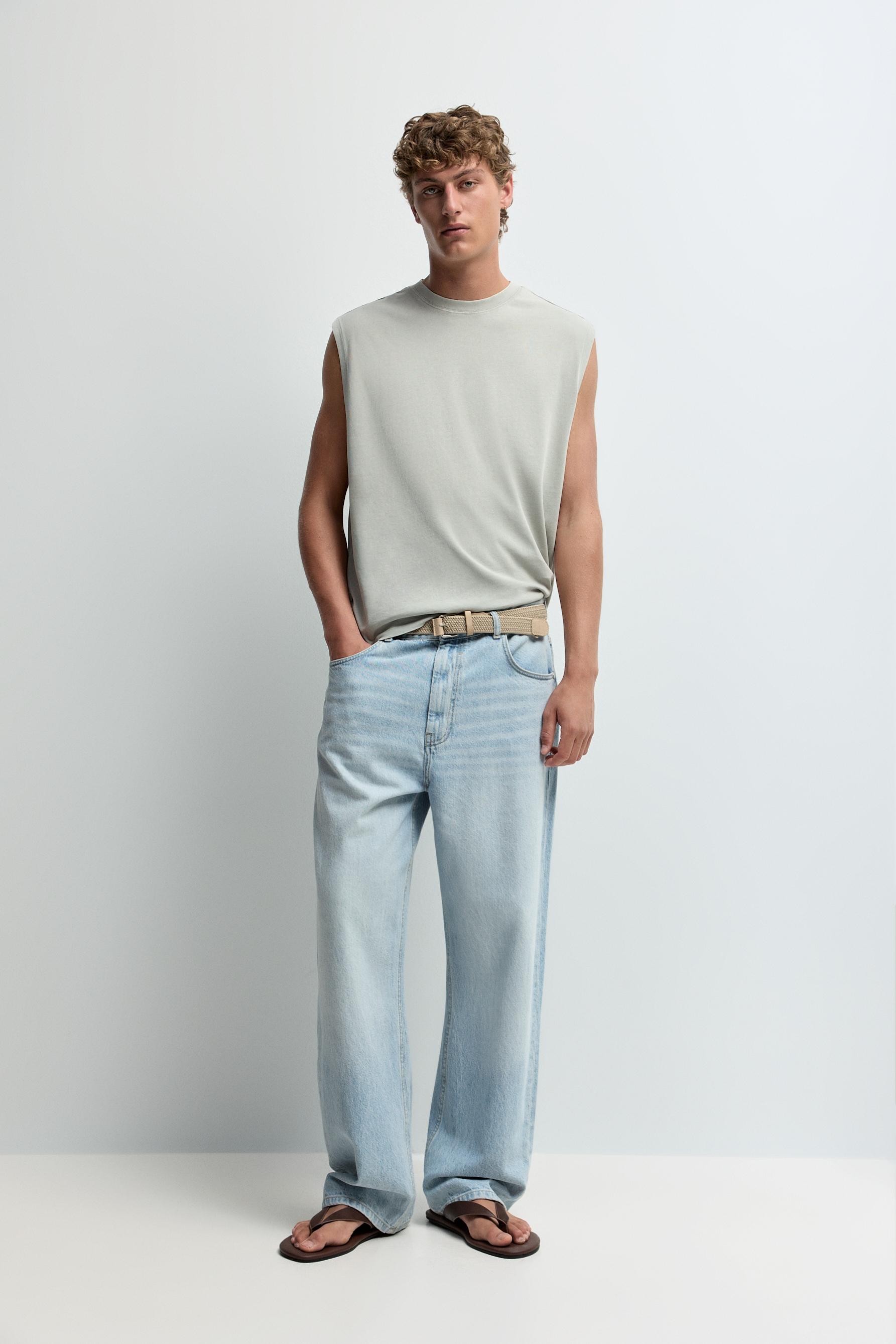 Faded-effect sleeveless T-shirt — STEEL