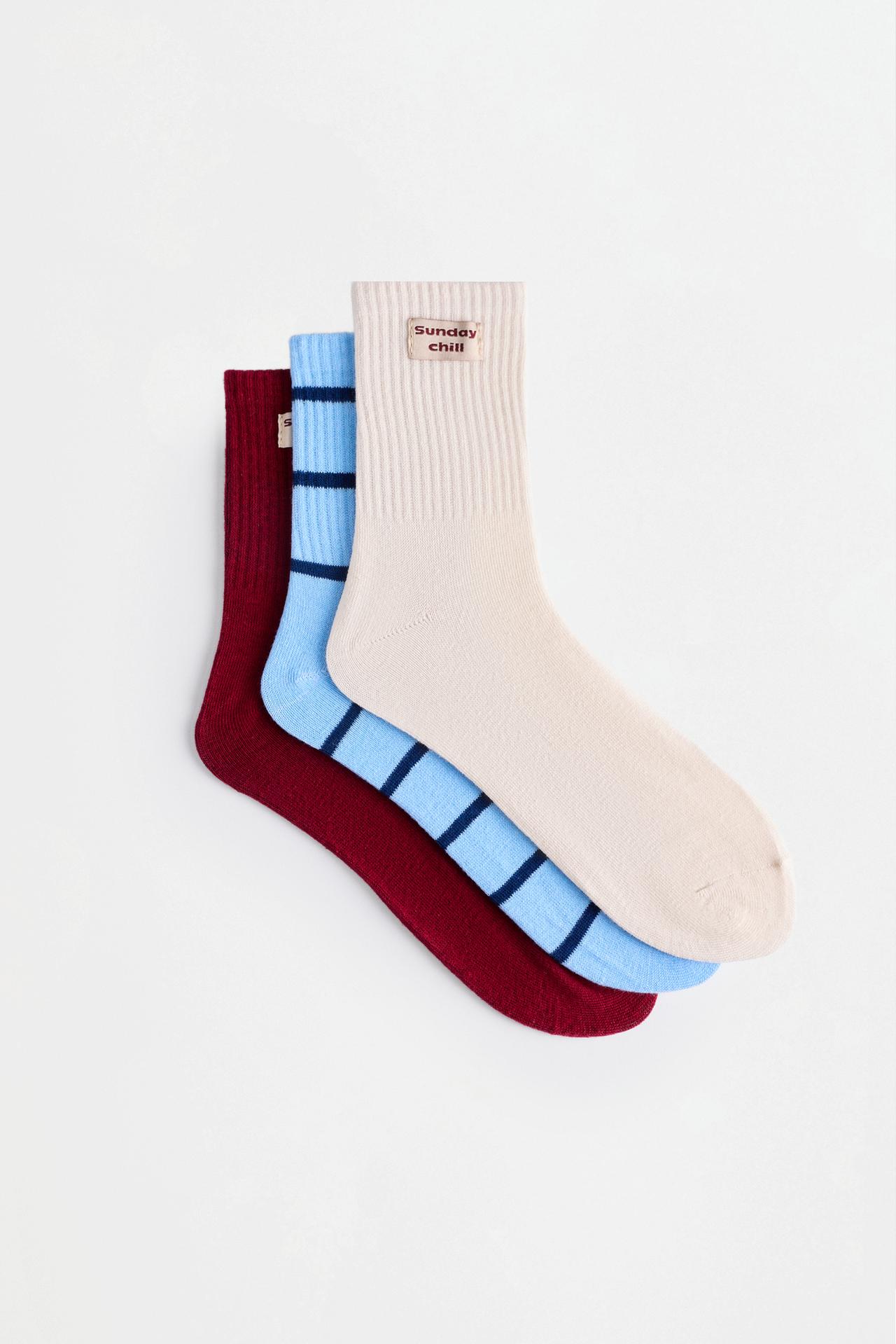 Ribbed short socks (Pack of 3) — SAND-BLUE