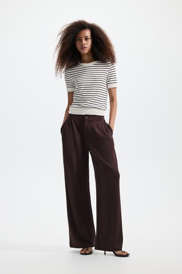 Wide-leg pleated trousers — CHOCOLATE 1