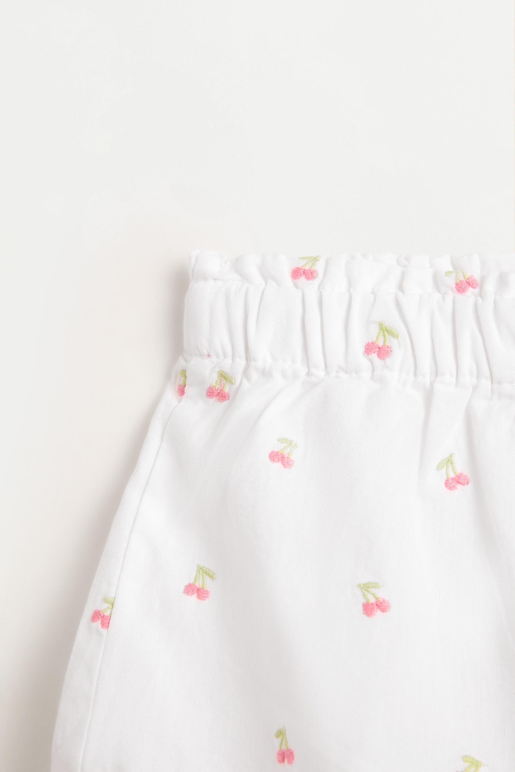 Cherry embroidered blouse and shorts co-ord — WHITE