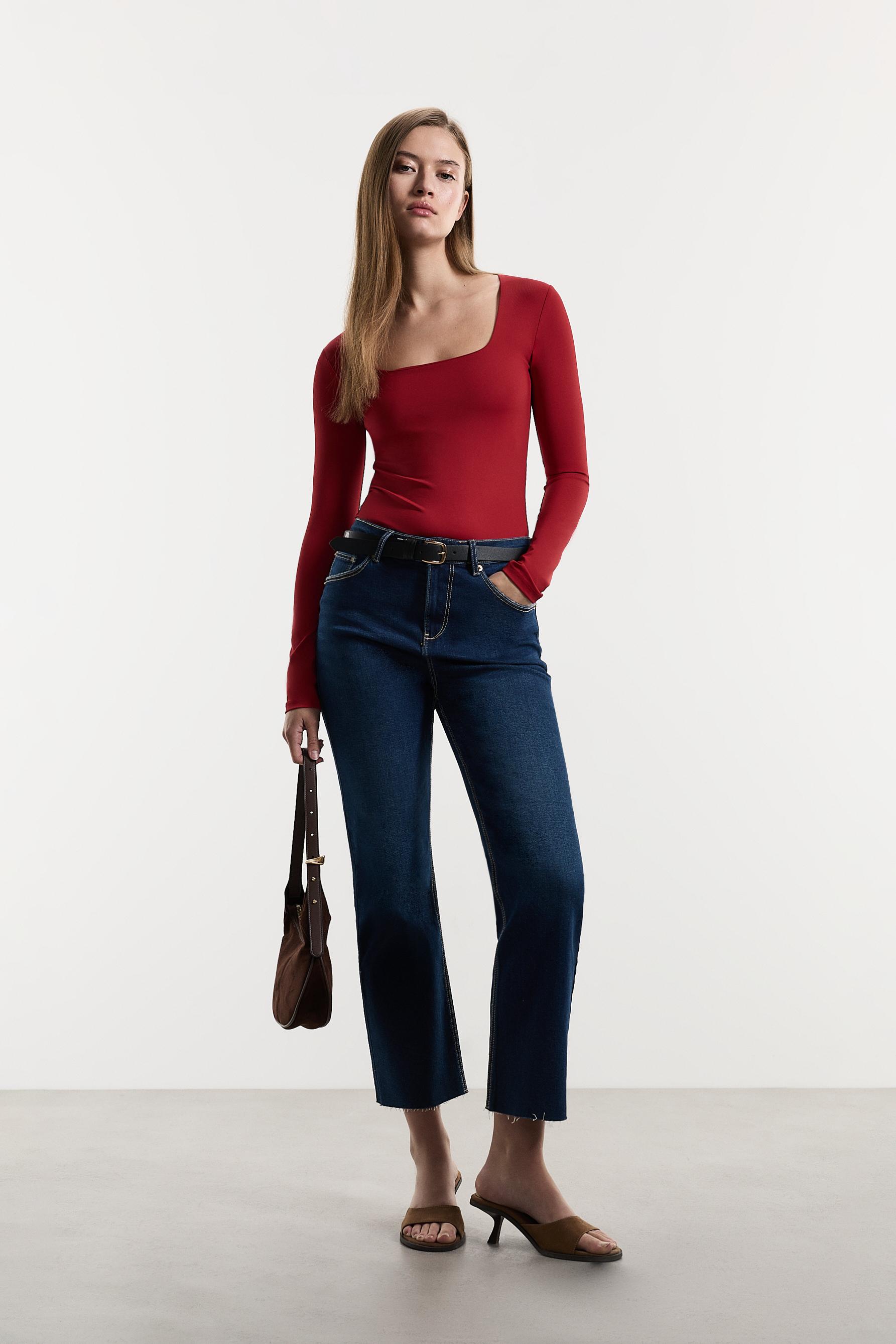 Polyamide square neckline bodysuit — RED
