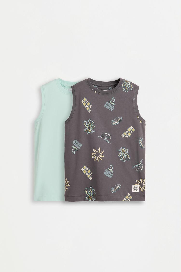 Pack of 2 assorted sleeveless T-shirts — CEMENT