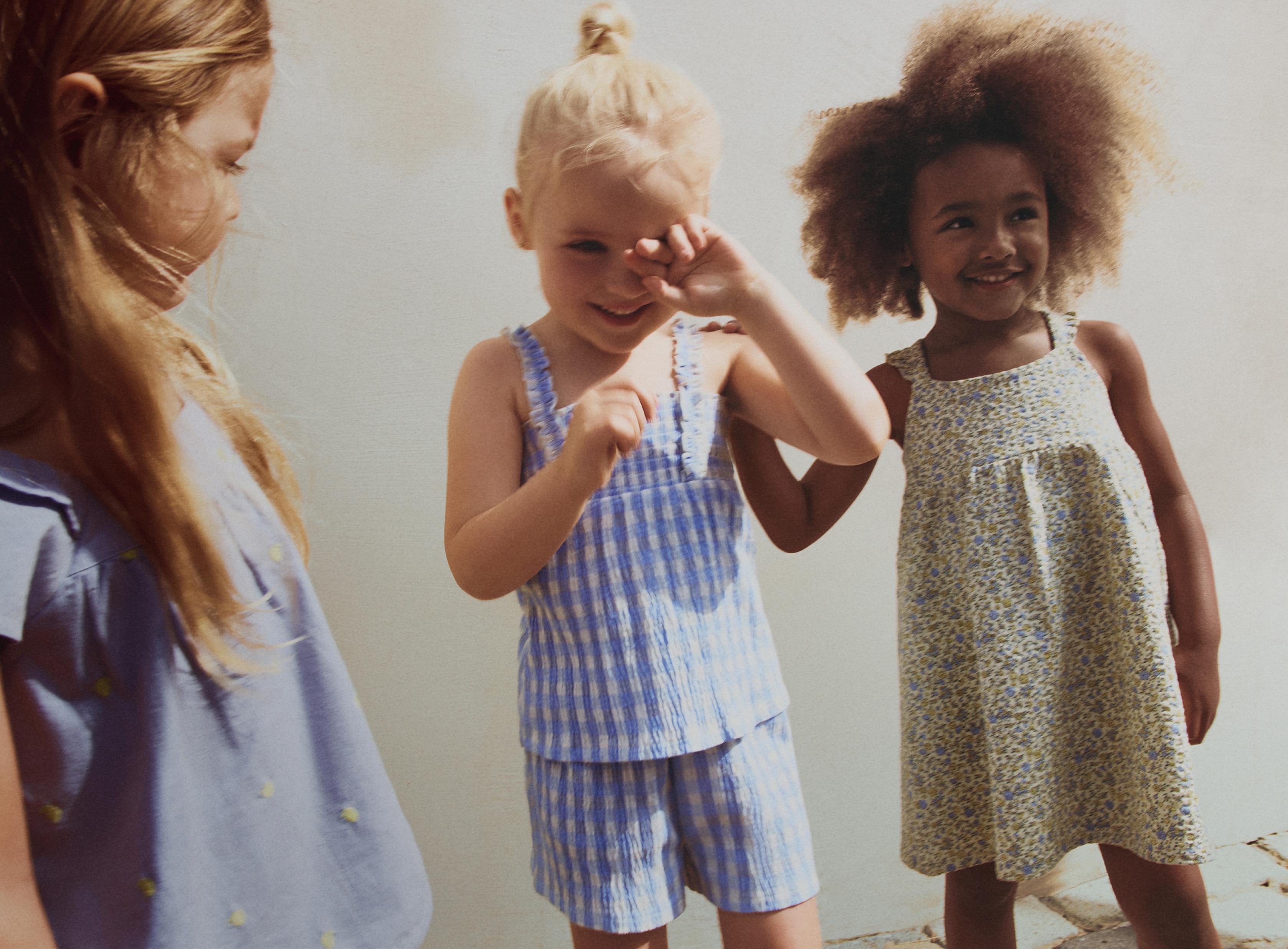 Gingham crepe top and shorts co-ord — BLUE