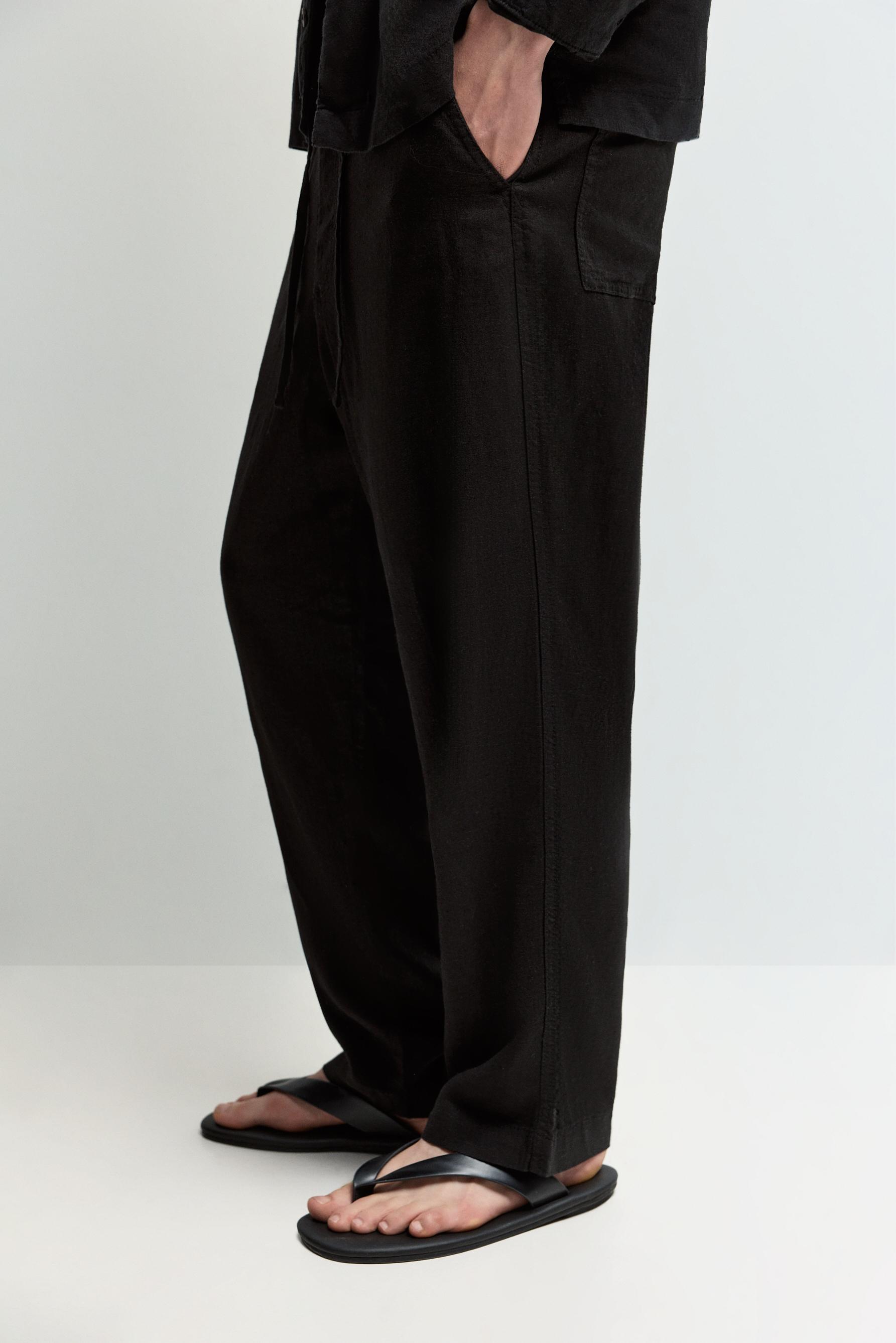 Baggy Linen-Blend Joggers — BLACK