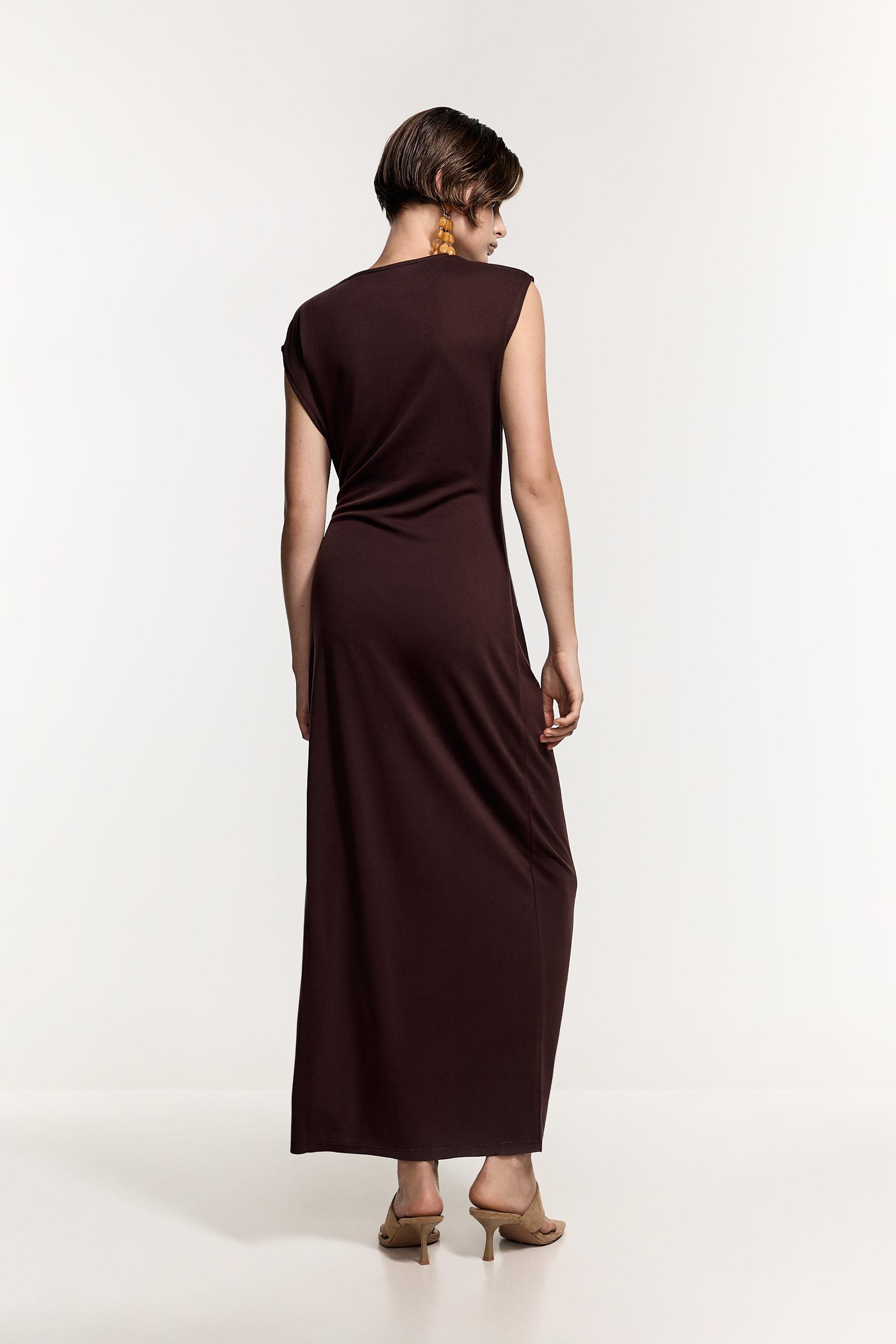 Midi dress with tie detail — CHOCOLATE