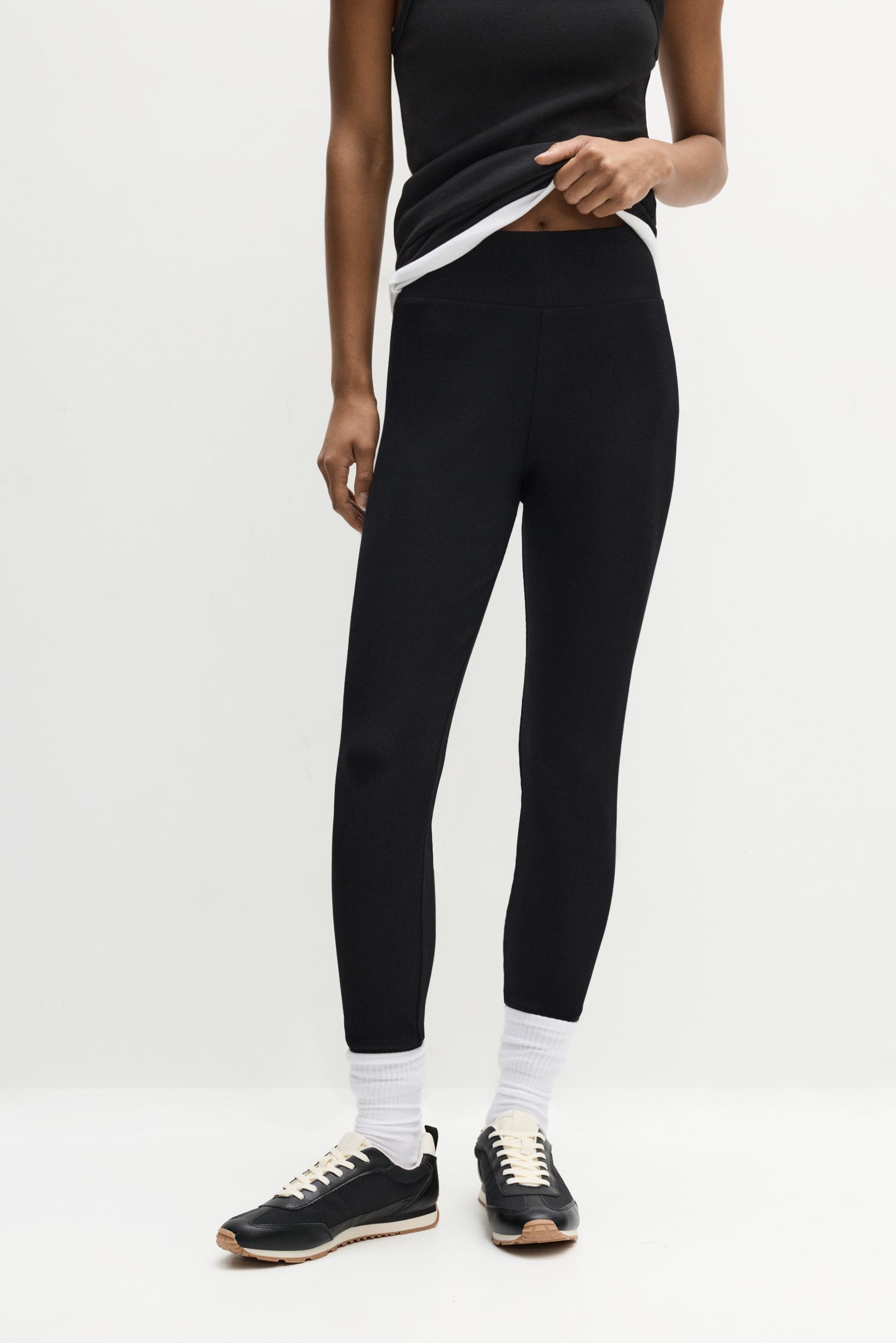 Ribbed waist leggings — BLACK