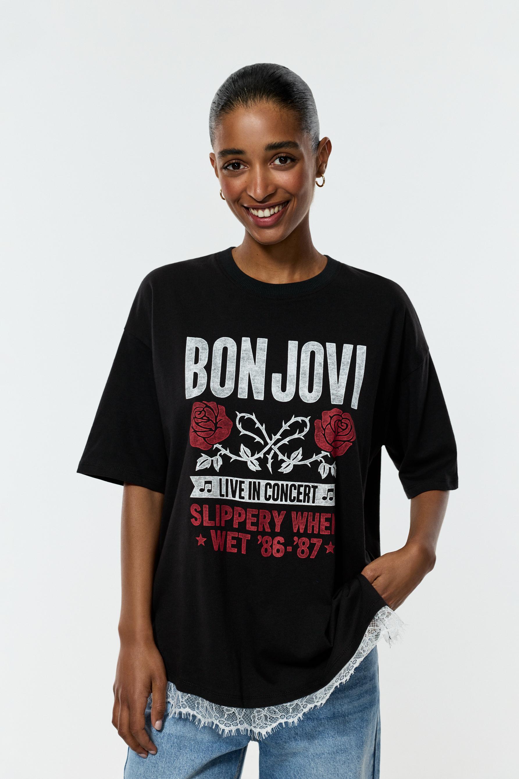Bon Jovi ©Universal T-shirt with lace — ANTHRACITE GREY