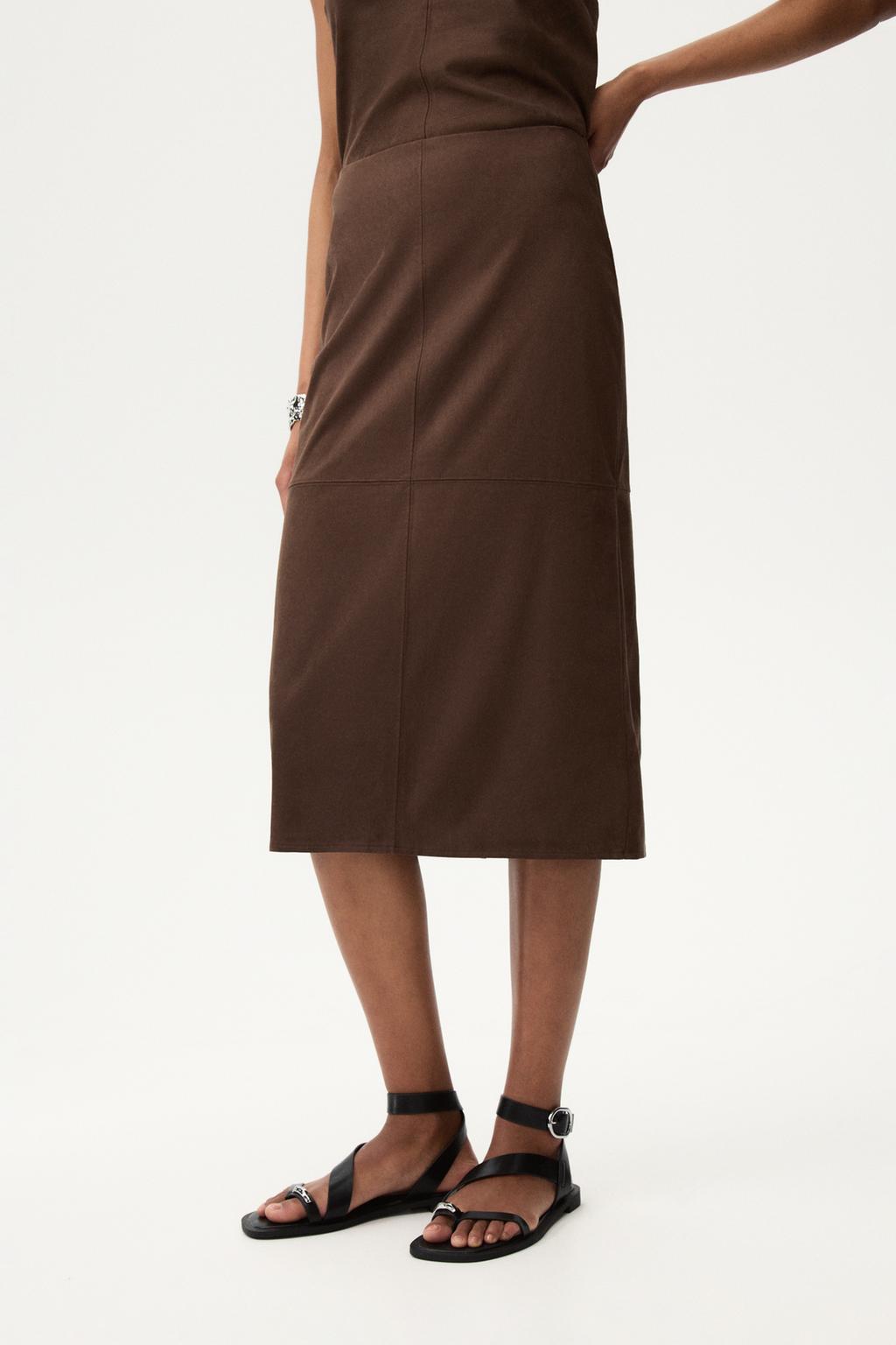 Faux suede midi skirt