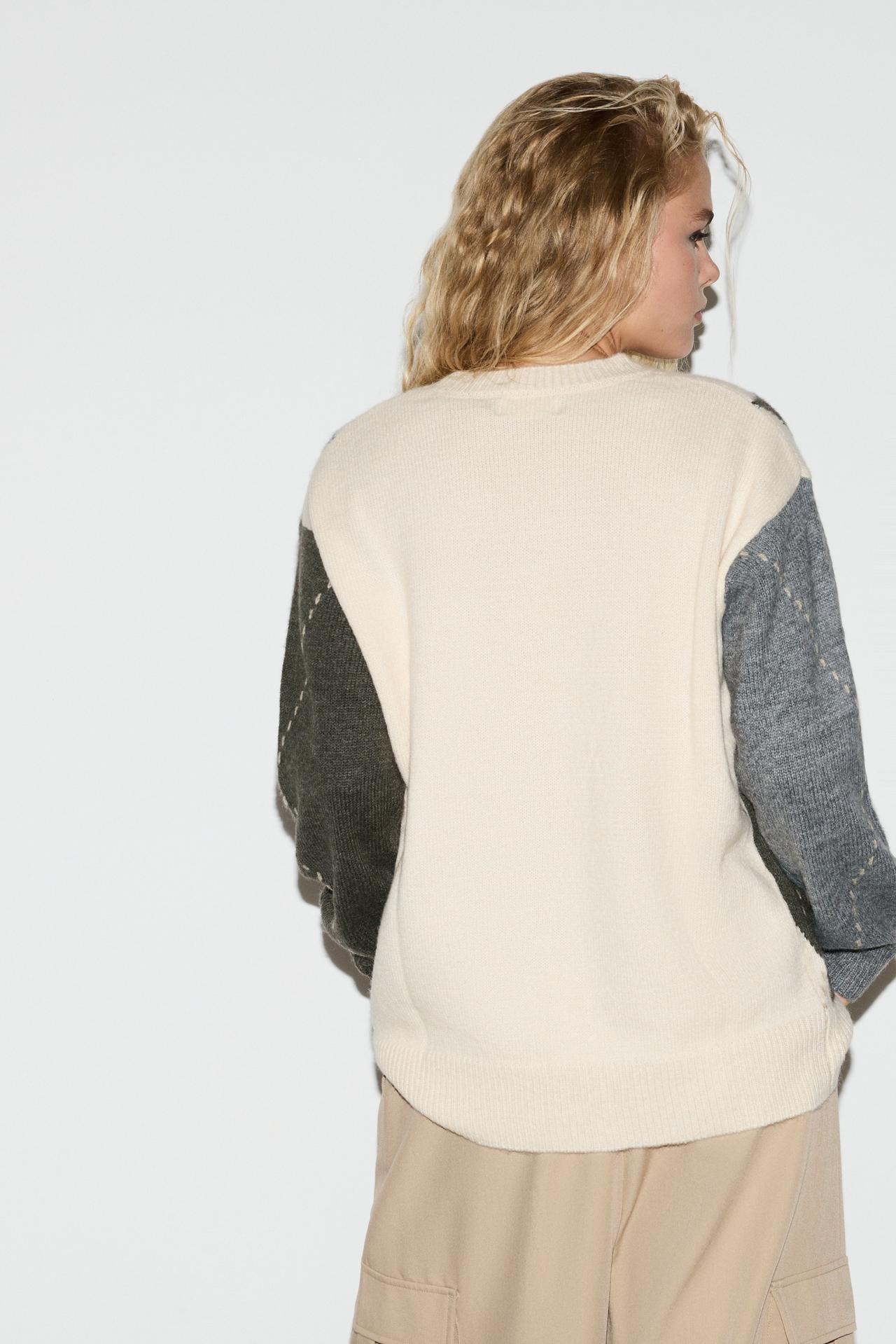 Diamond-textured sweater — GREYISH GREEN