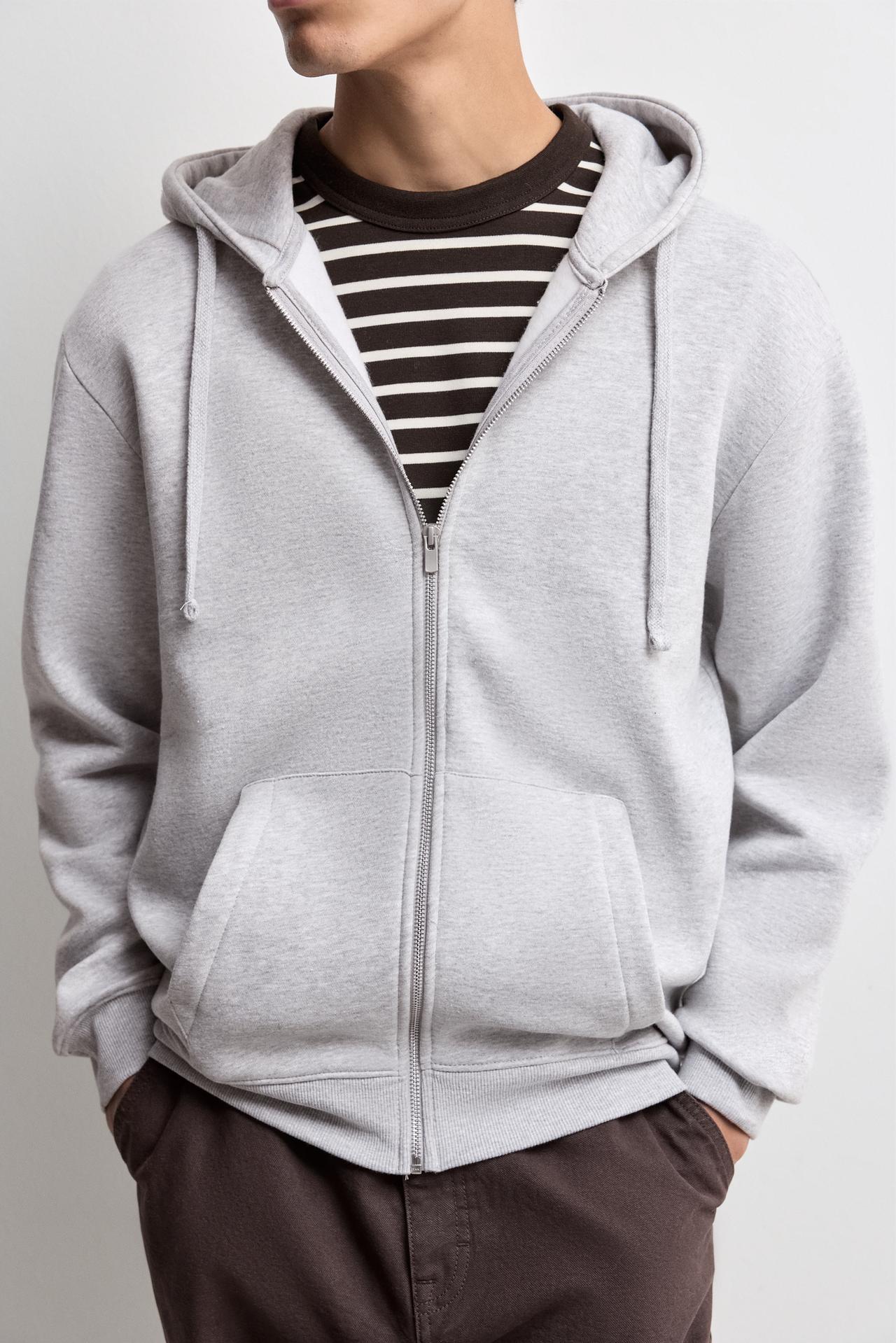 Basic zip-up hoodie — GREY MARL