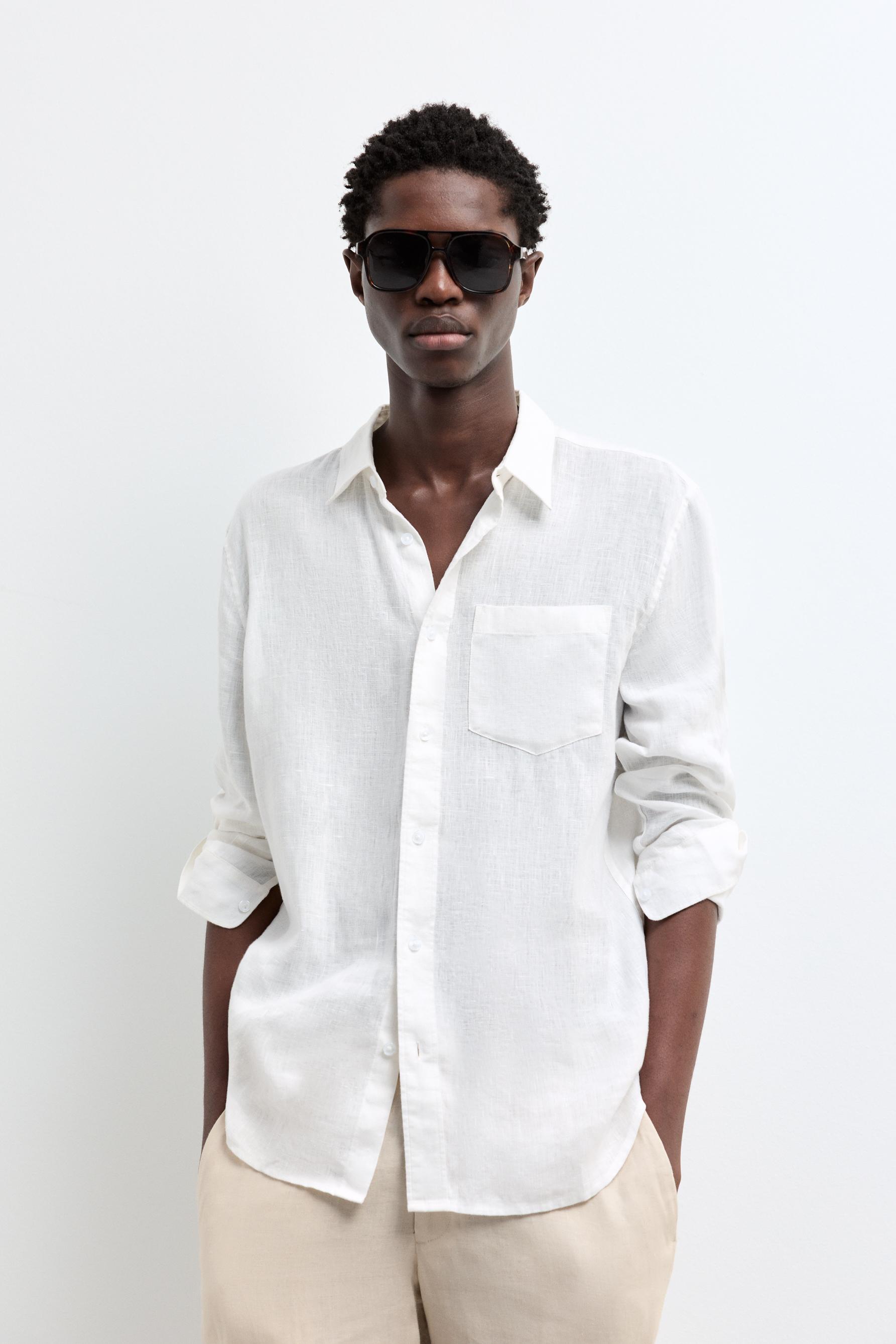 100% linen shirt — WHITE