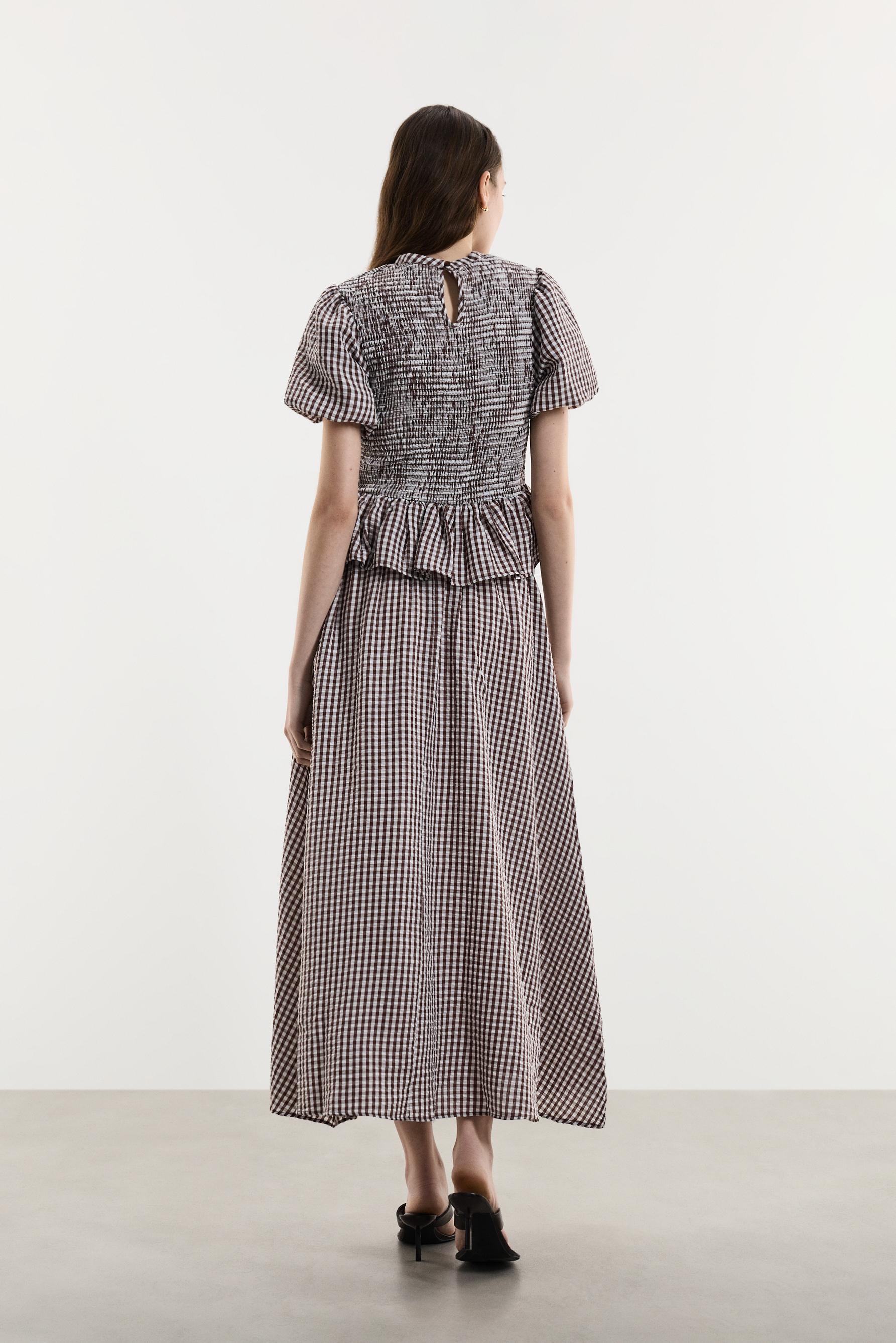 Gingham midi skirt — BROWN/WHITE