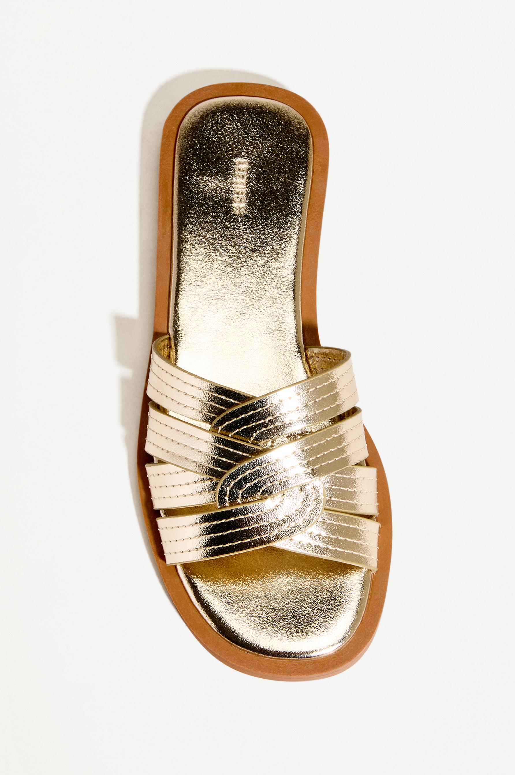 Braided flat slider sandals — GOLD