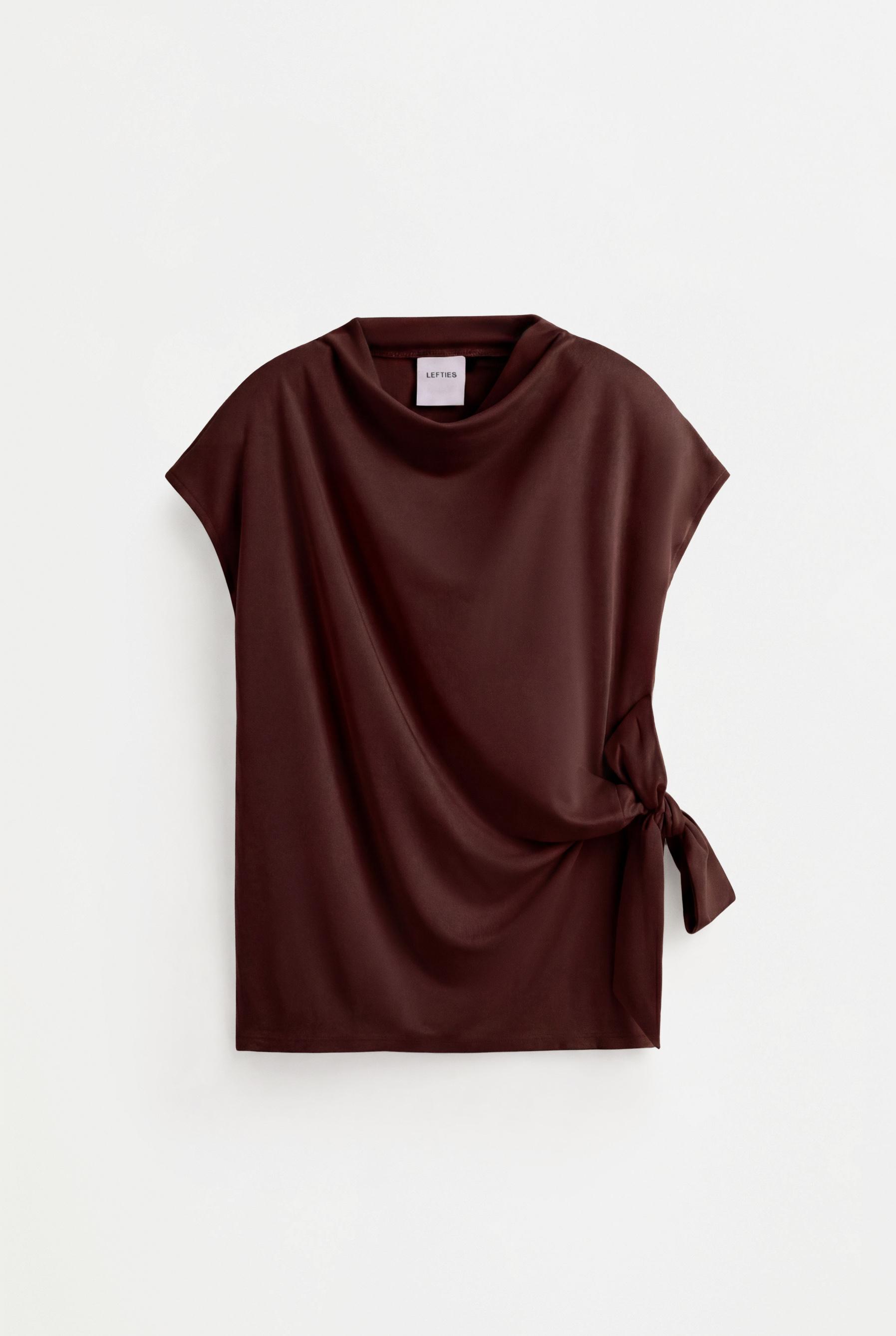 Flowing tie-detail T-shirt — CHOCOLATE