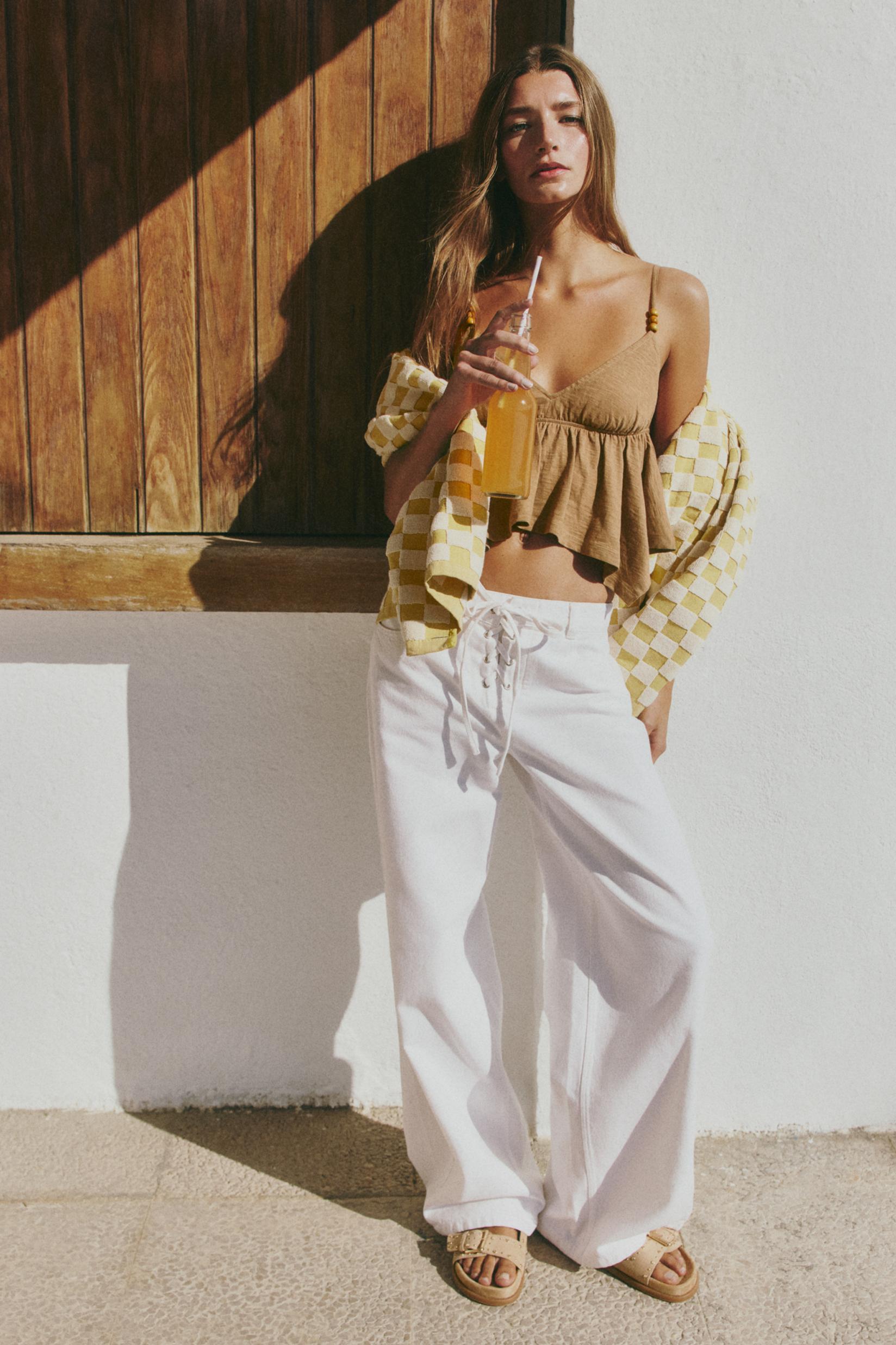 Lightweight wide-leg tie jeans — OFF WHITE