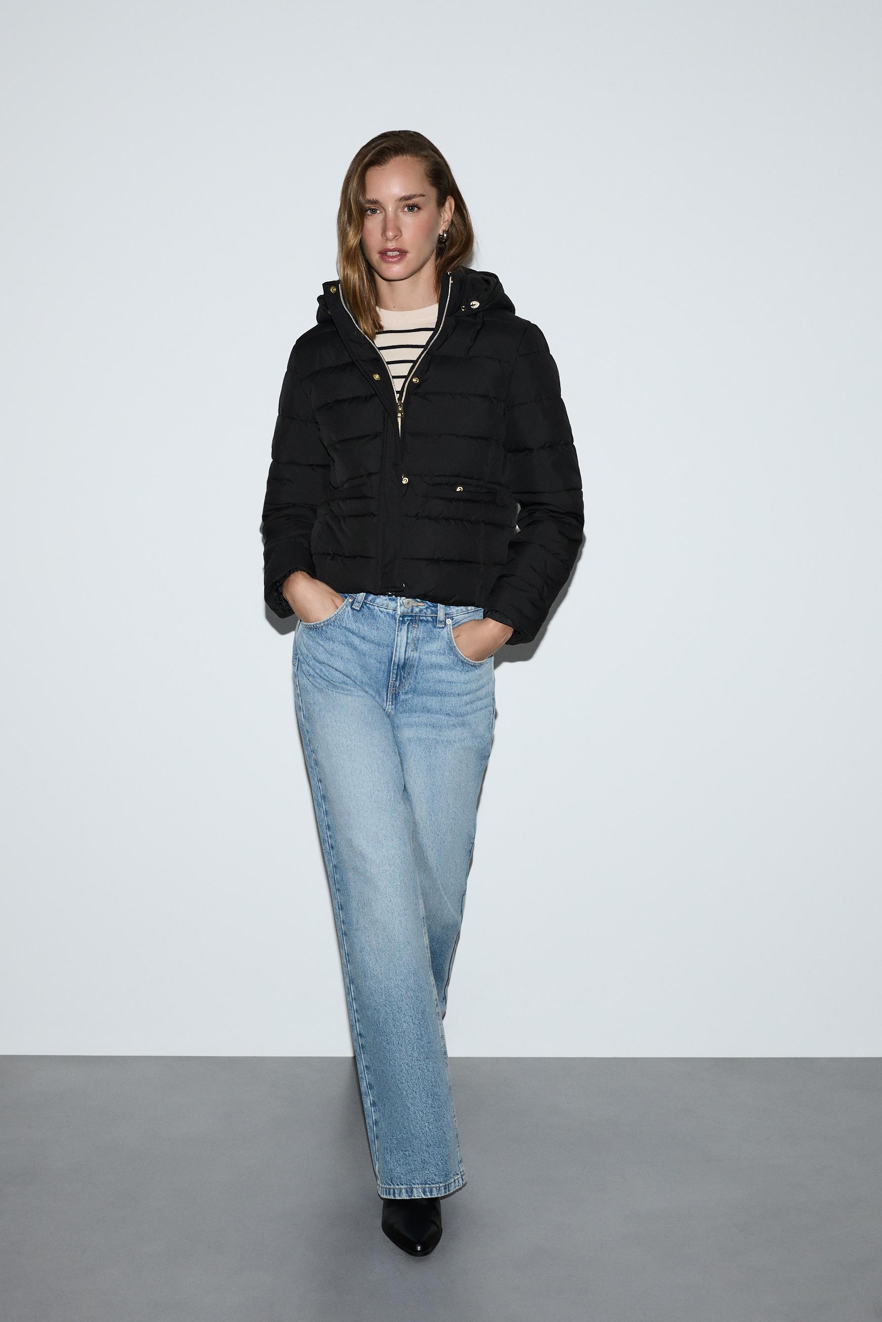 Quilted hooded jacket — BLACK