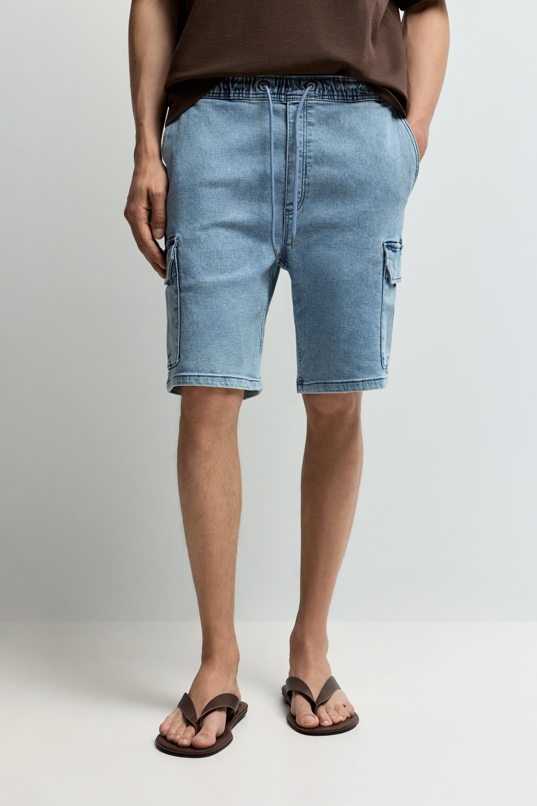 Denim cargo jogger Bermuda shorts — PALE BLUE