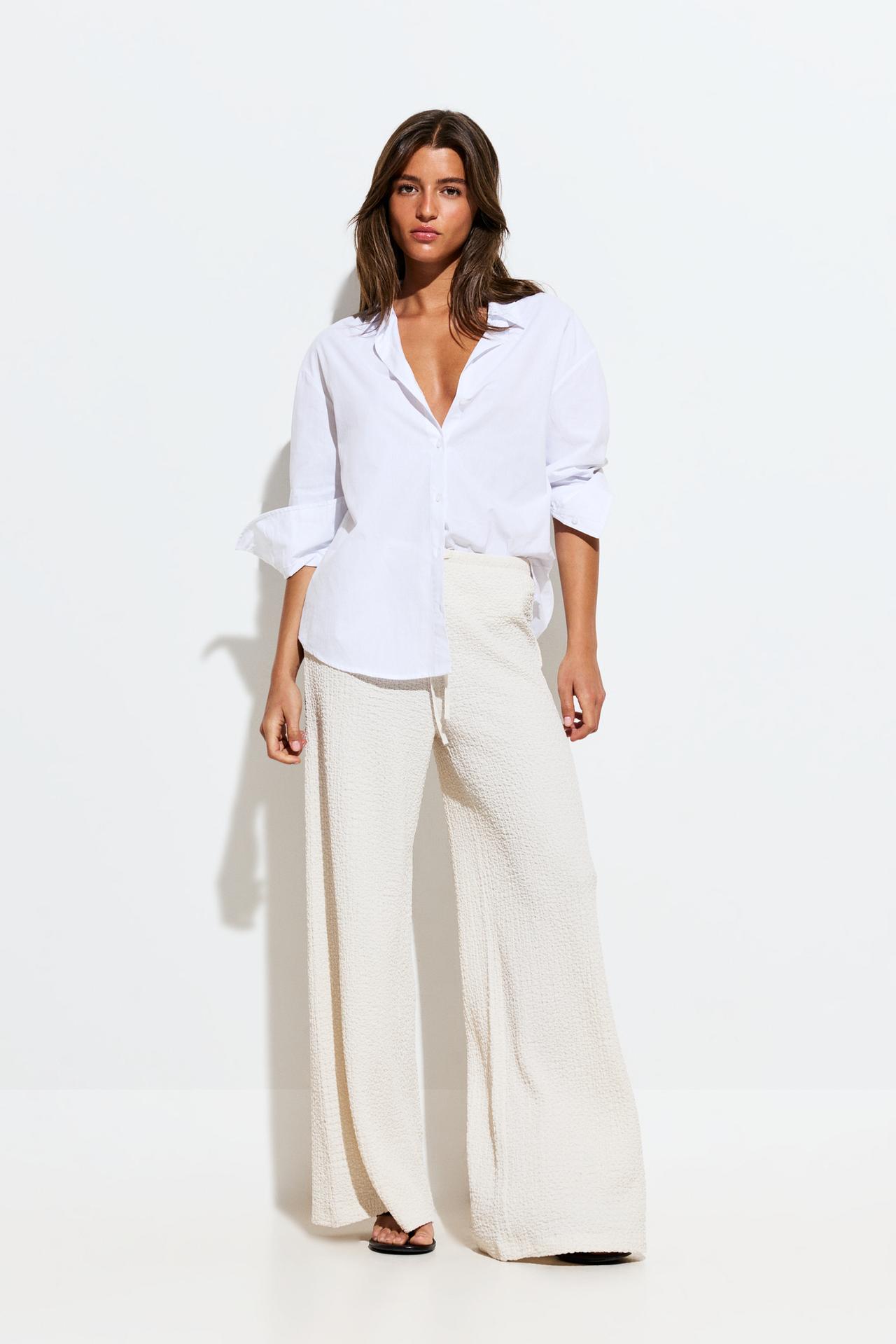 Textured wide-leg trousers — OFF WHITE