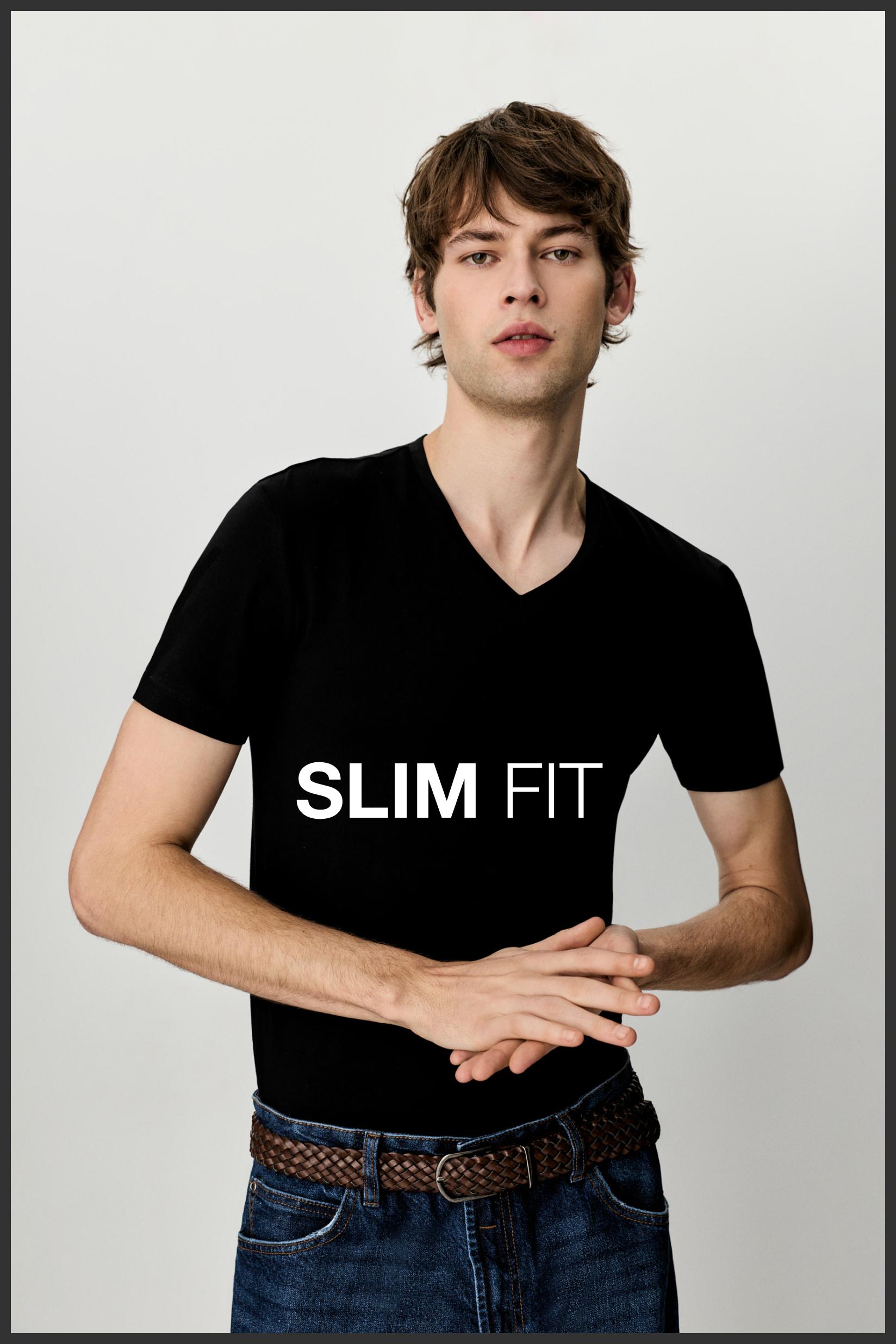 Slim fit V-neck T-shirt — BLACK