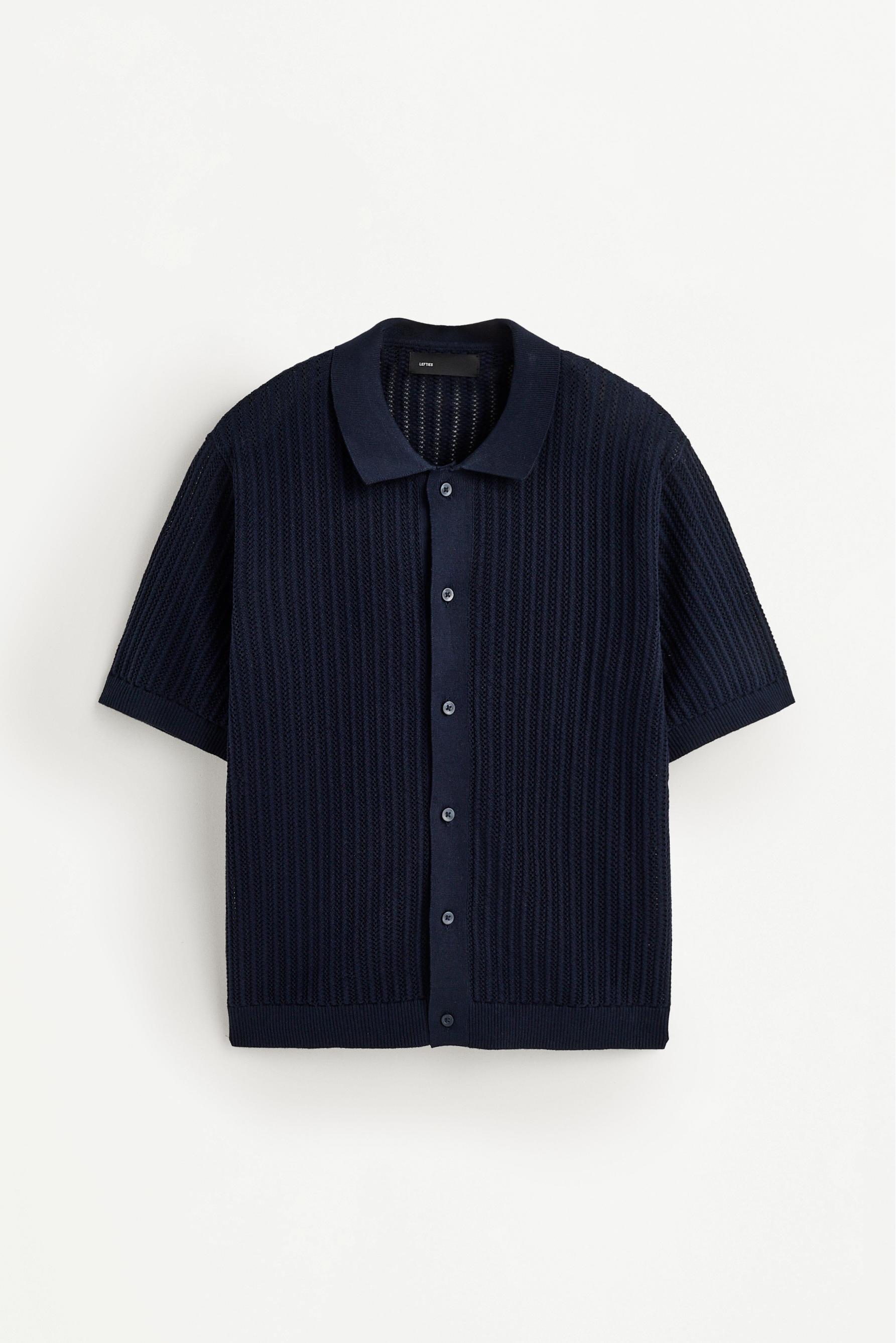 Cutwork knit polo shirt — NAVY