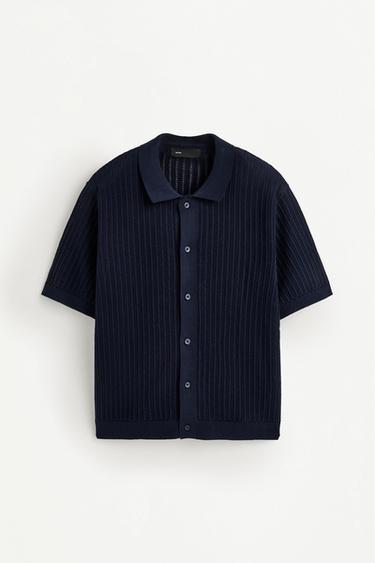 Cutwork knit polo shirt — NAVY 6