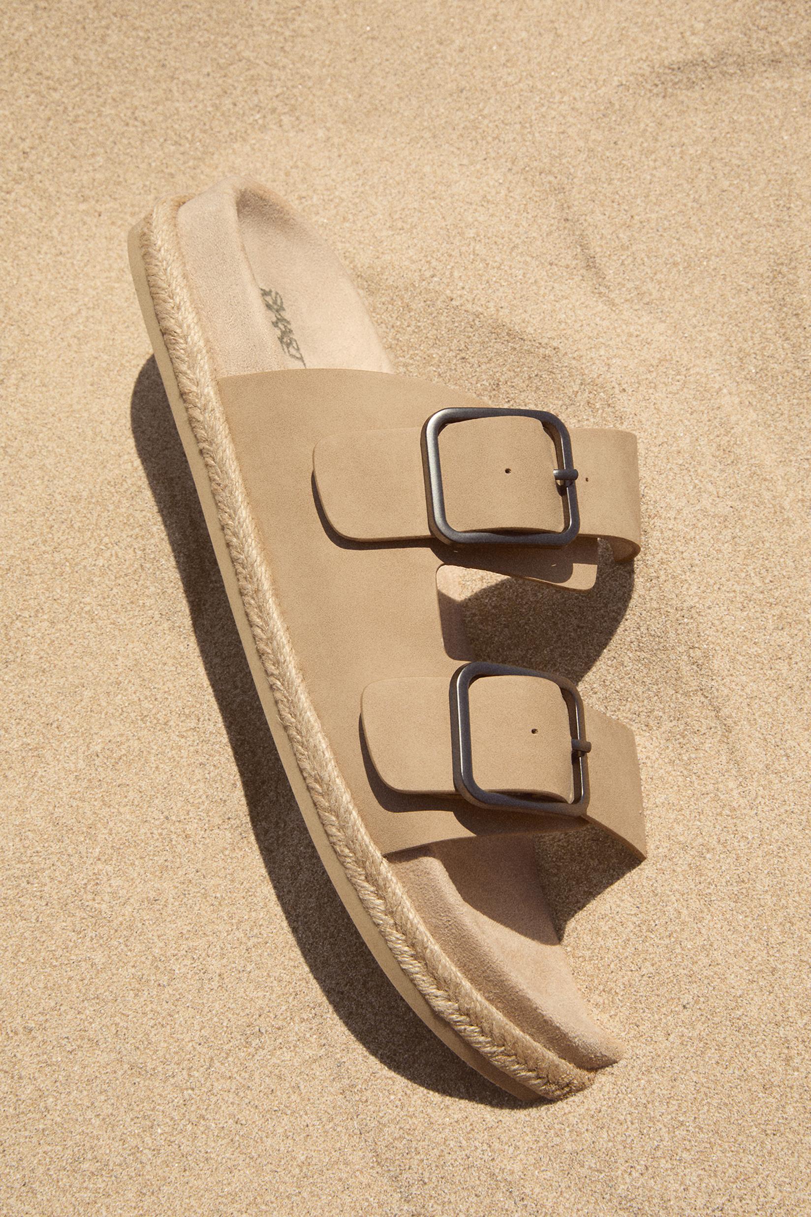 Comfort jute effect buckle sandals — BEIGE