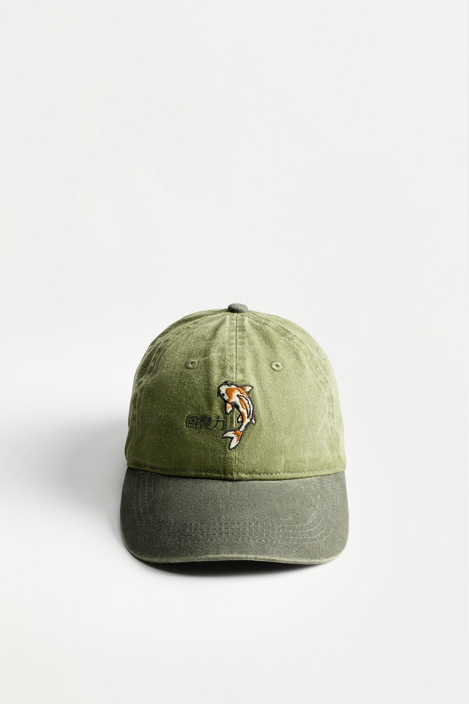 Fish embroidery cap — GREEN TONES