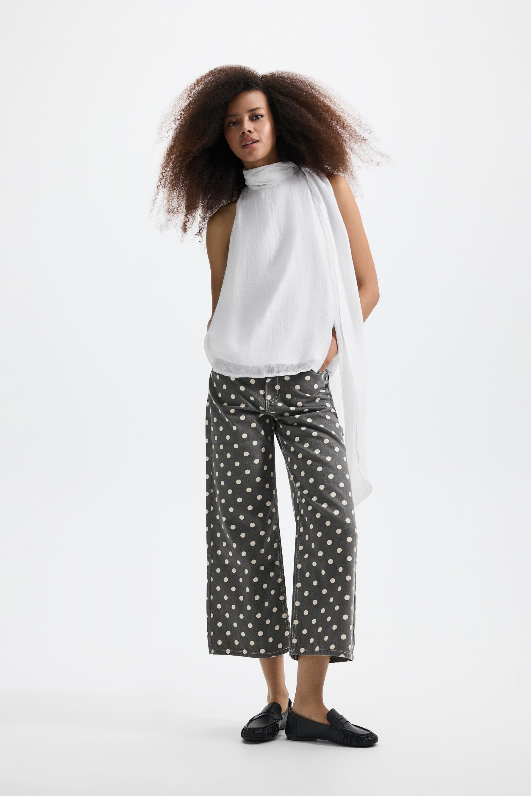 Basic printed culotte jeans — PEARL/BEIGE